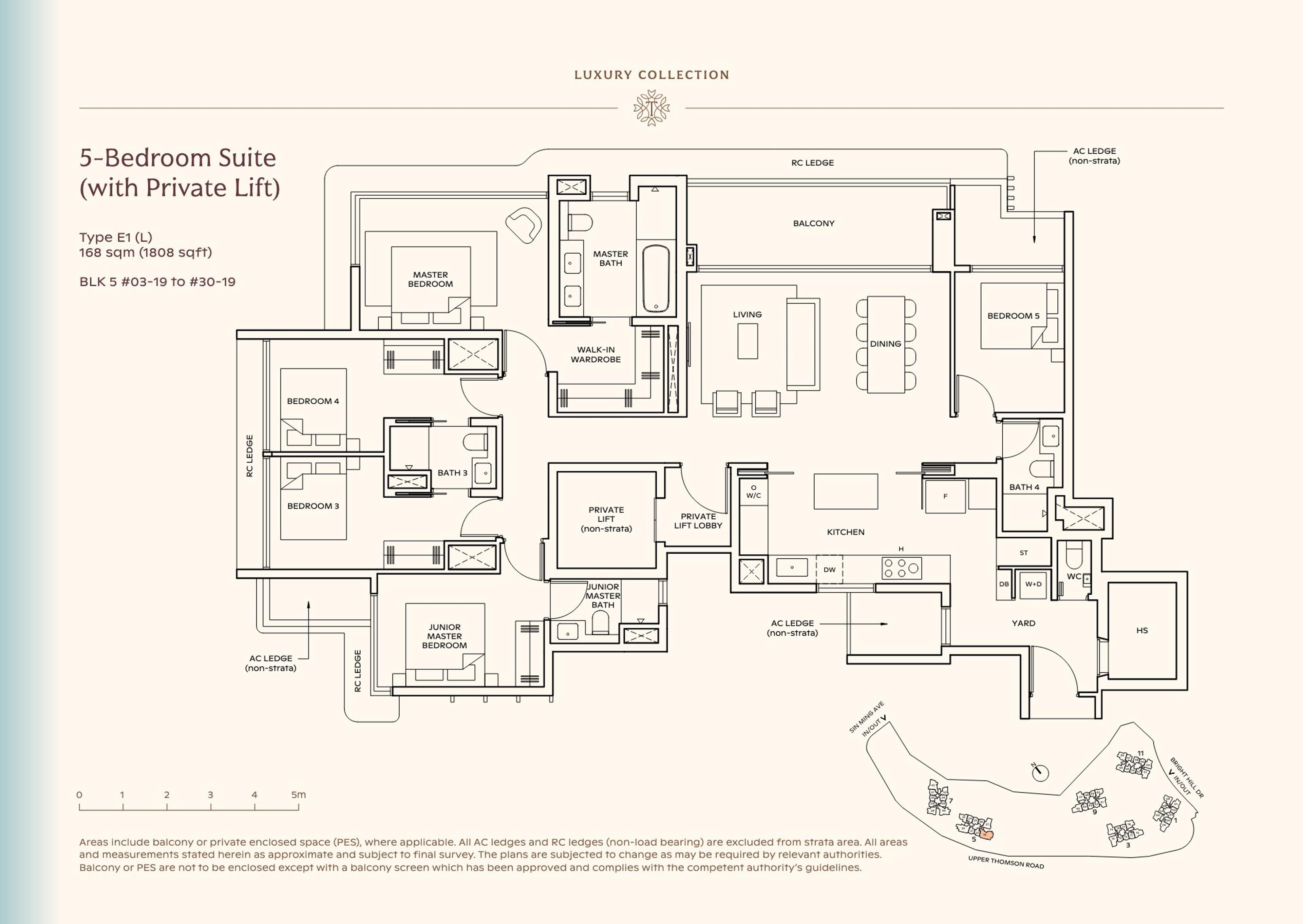Lucerne Grand 5-Bedroom Suite floor plan, Type E1 (L) (168 sqm / 1,808 sq ft), with private lift