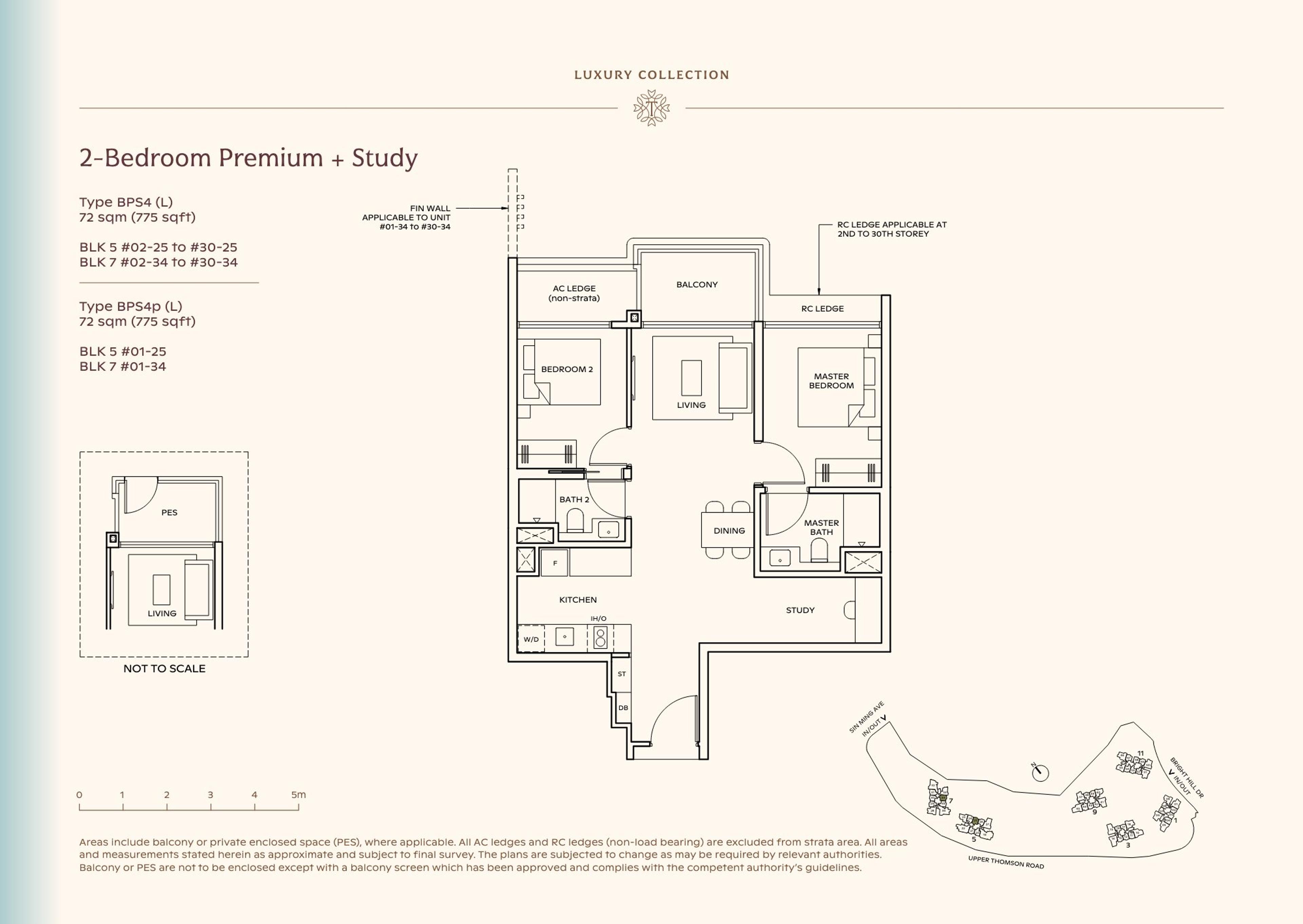 Lucerne Grand 2-Bedroom Premium + Study floor plan, Type BPS4 (L) / BPS4p (L) (72 sqm / 775 sq ft)