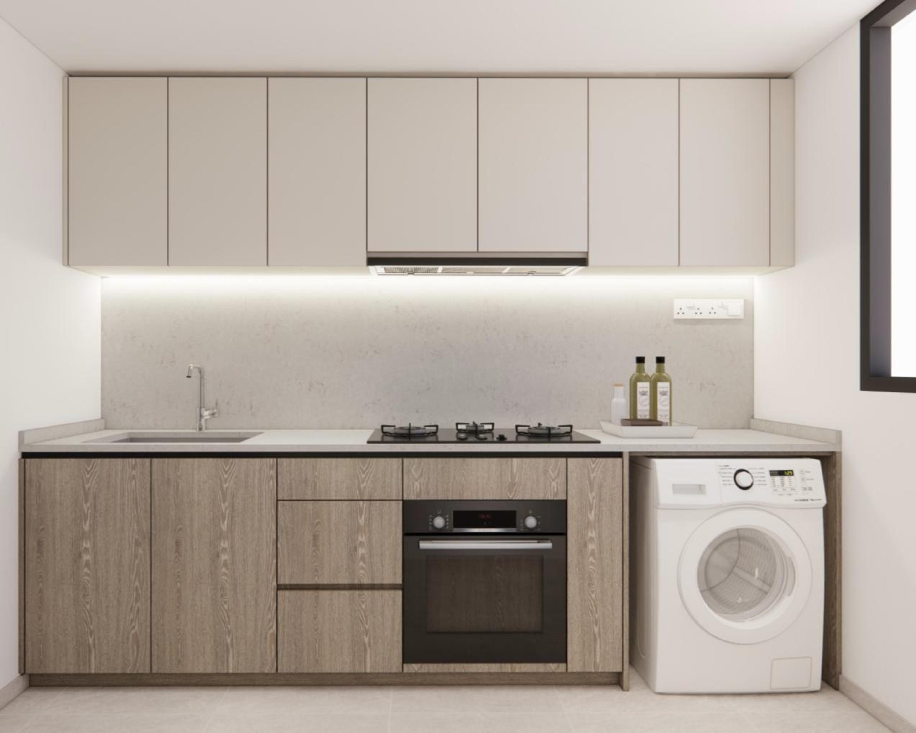 Coastal Cabana Kitchen Quartz countertop and backsplash, image
