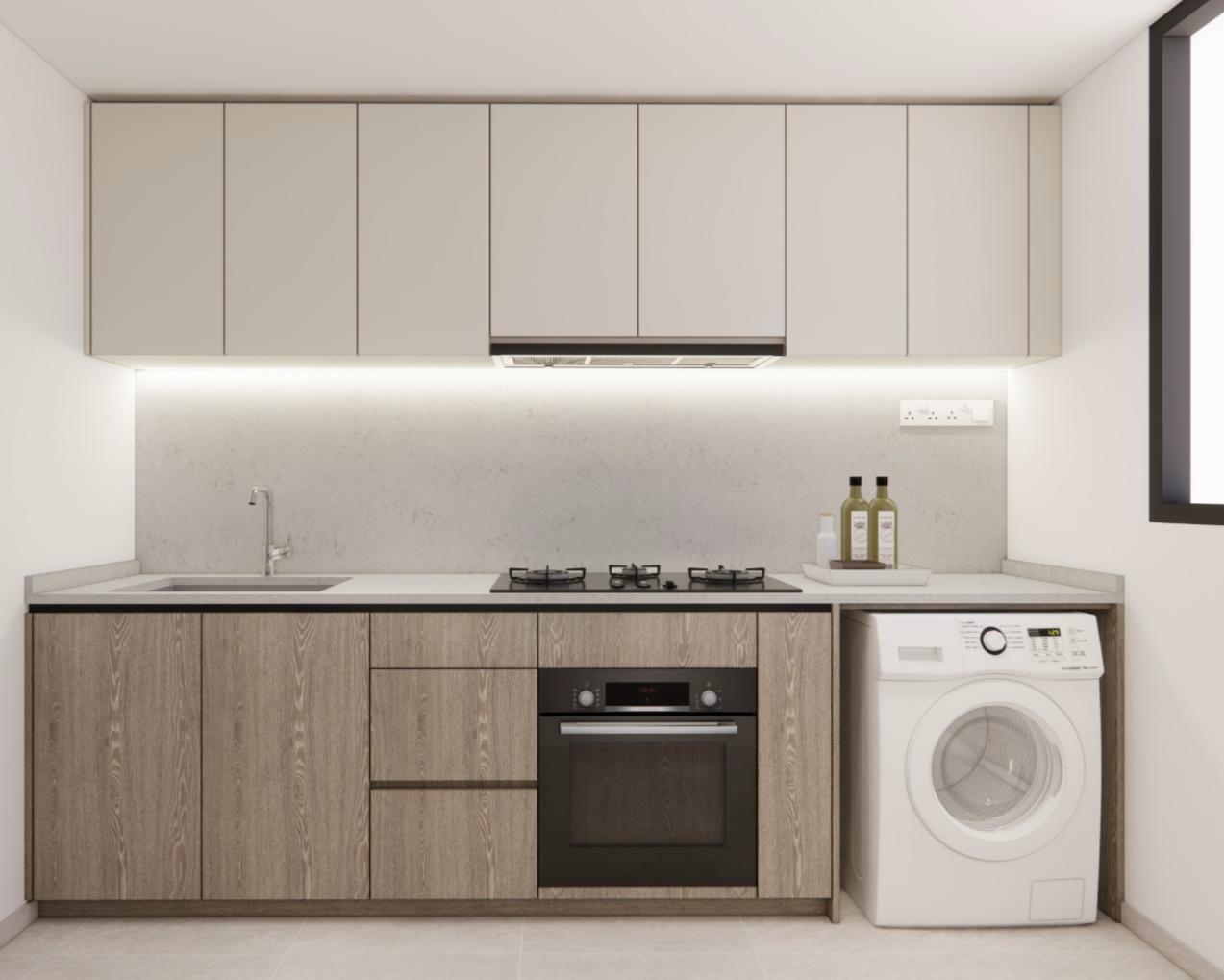 Coastal Cabana Kitchen Quartz countertop and backsplash, image