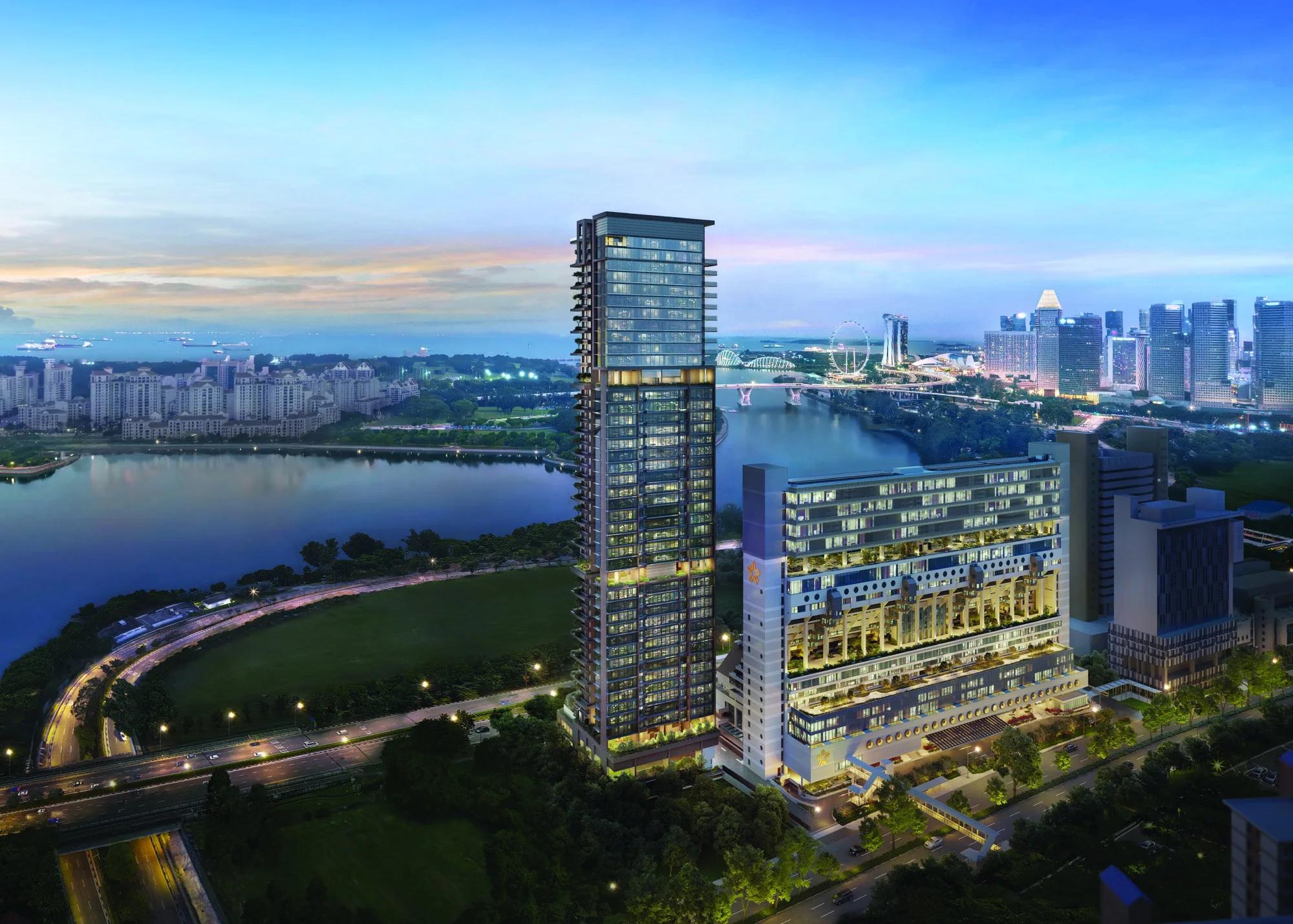 Artist's impression of Aurea, the residential tower beside The Golden Mile on Beach Road, Singapore