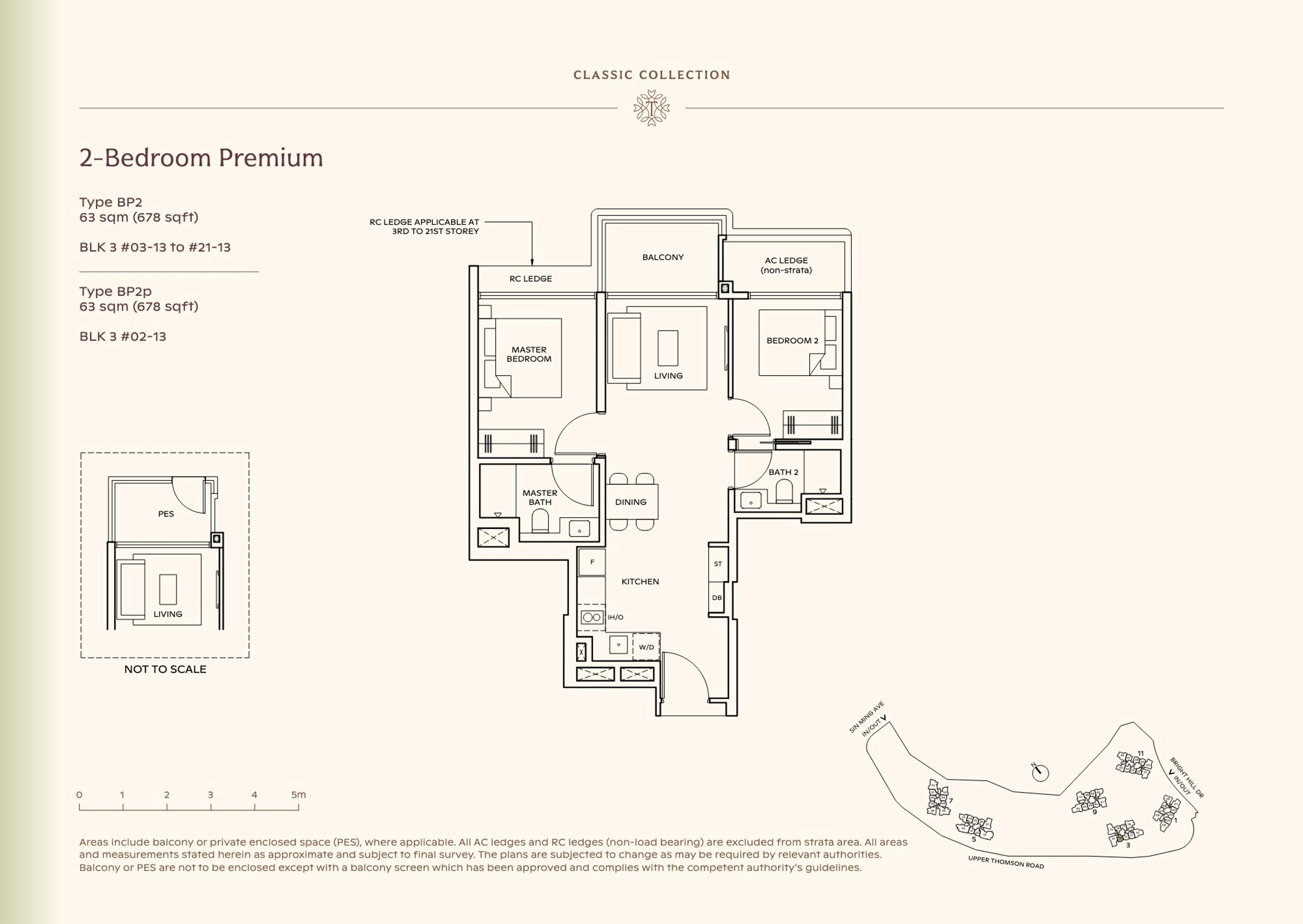 Lucerne Grand 2-Bedroom Premium floor plan, Type BP2 / BP2p (63 sqm / 678 sq ft)