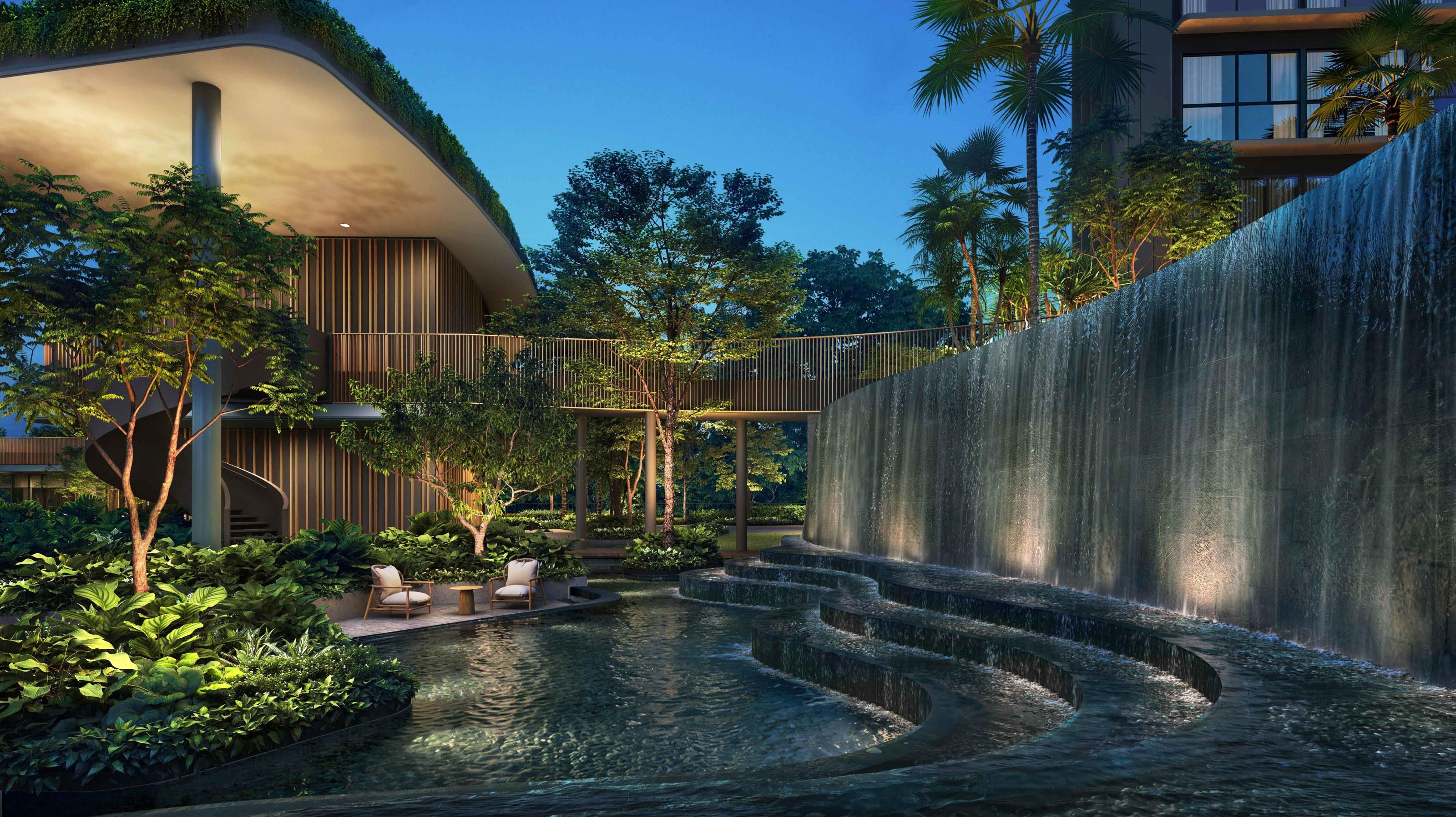Thomson Reserve Grand Clubhouse Cascade Terrace and Waterfall, artist's impression