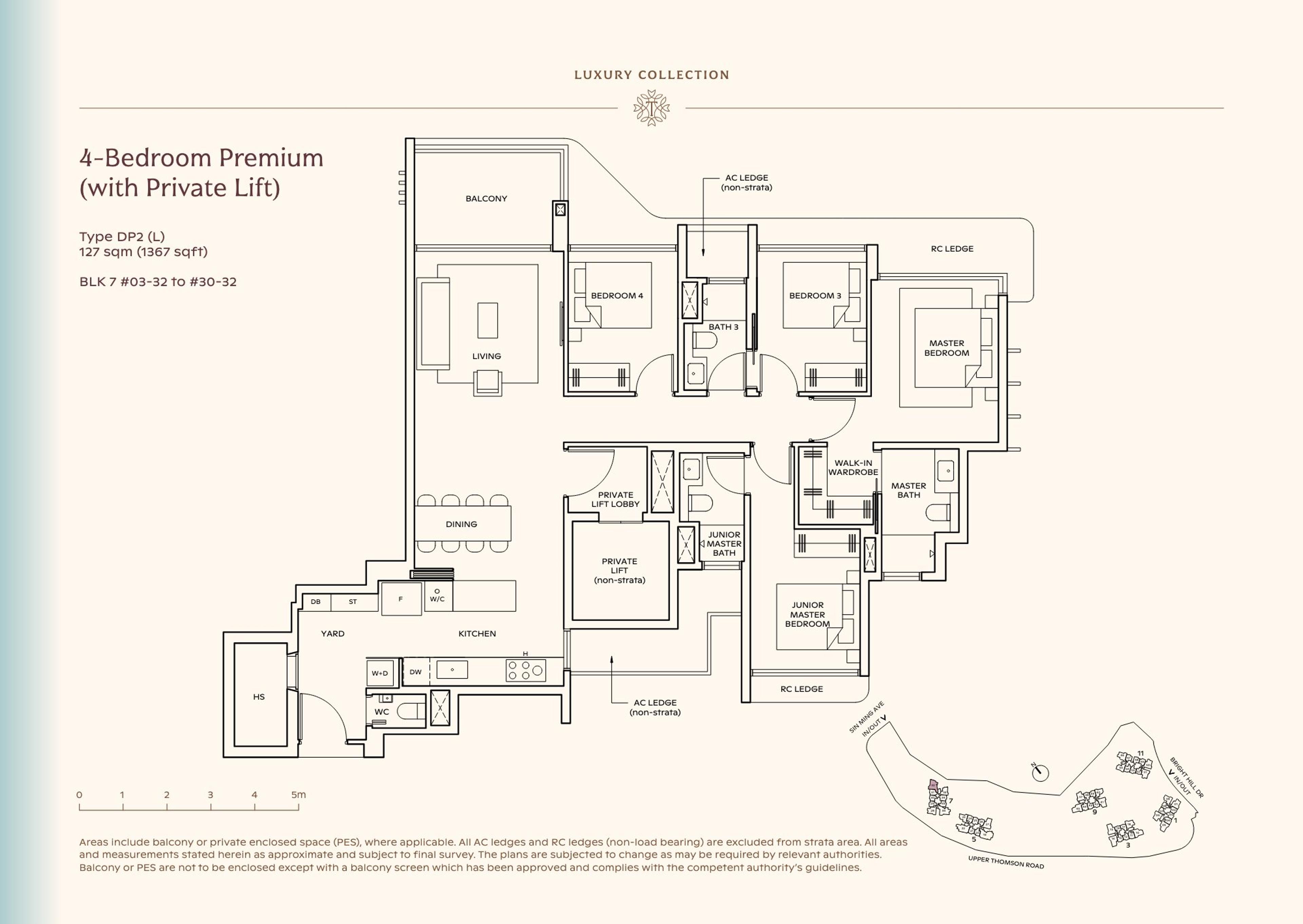 Lucerne Grand 4-Bedroom Premium floor plan, Type DP2 (L) (127 sqm / 1,367 sq ft), with private lift