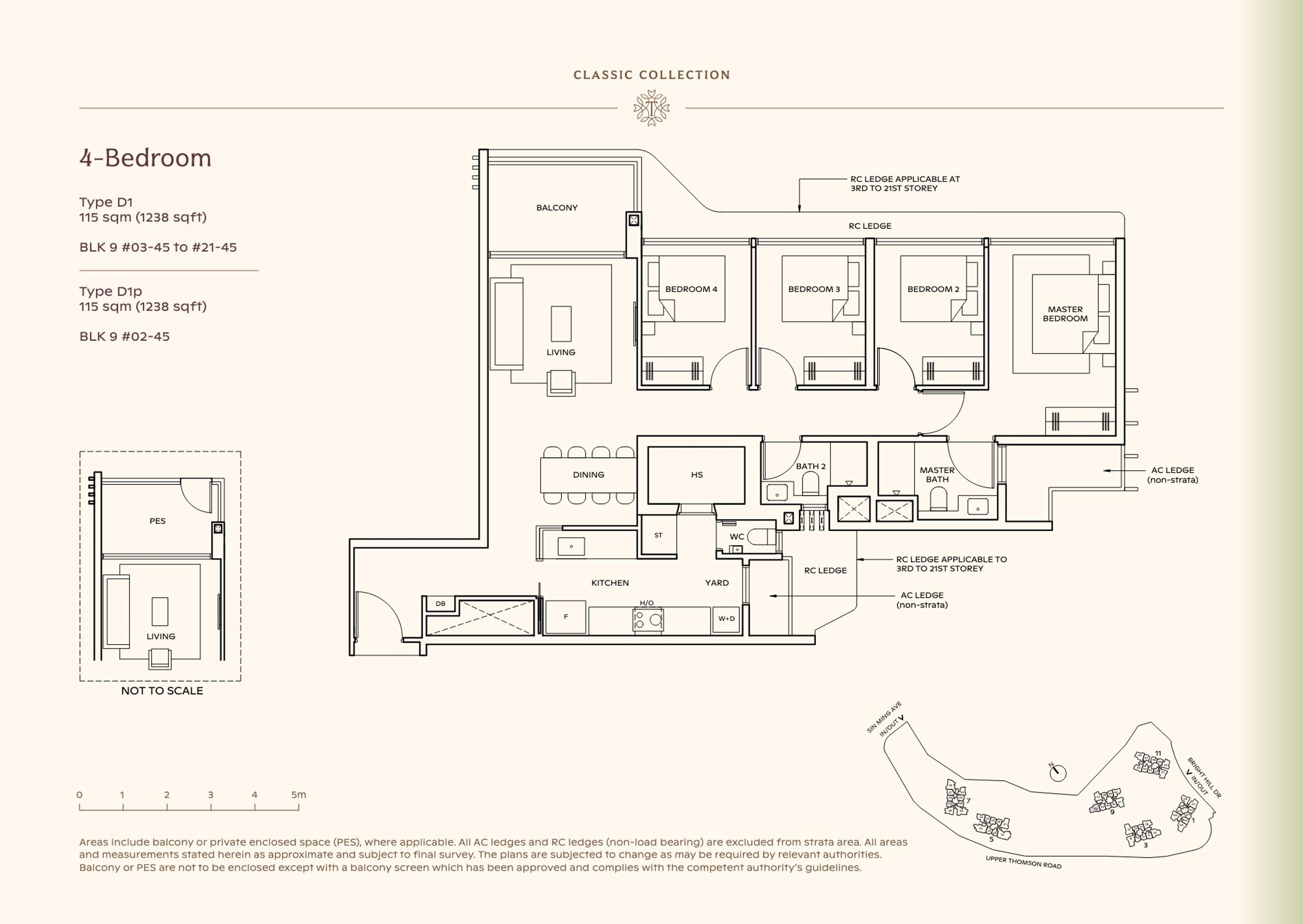 Lucerne Grand 4-Bedroom floor plan, Type D1 / D1p (115 sqm / 1,238 sq ft)