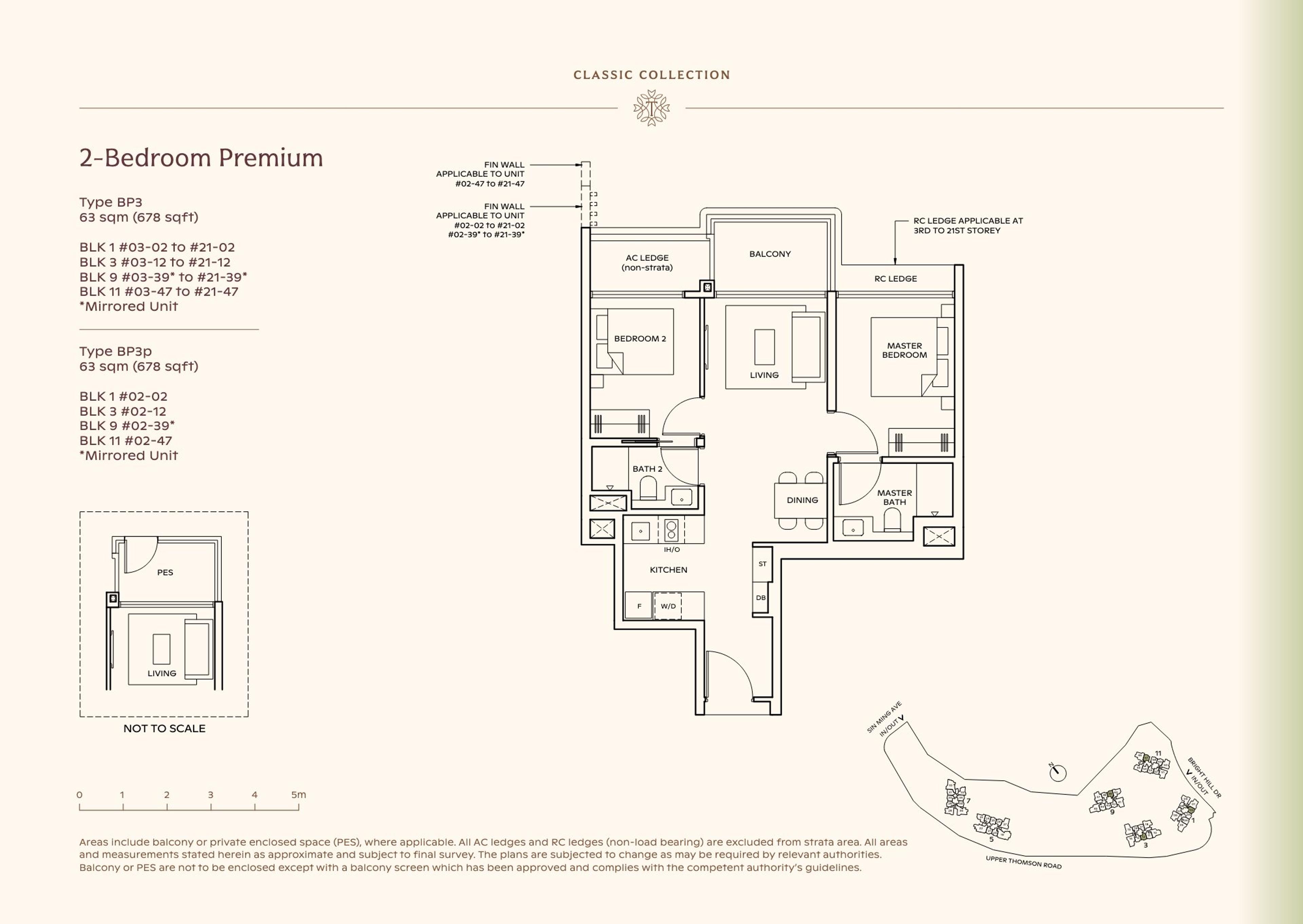 Lucerne Grand 2-Bedroom Premium floor plan, Type BP3 / BP3p (63 sqm / 678 sq ft)