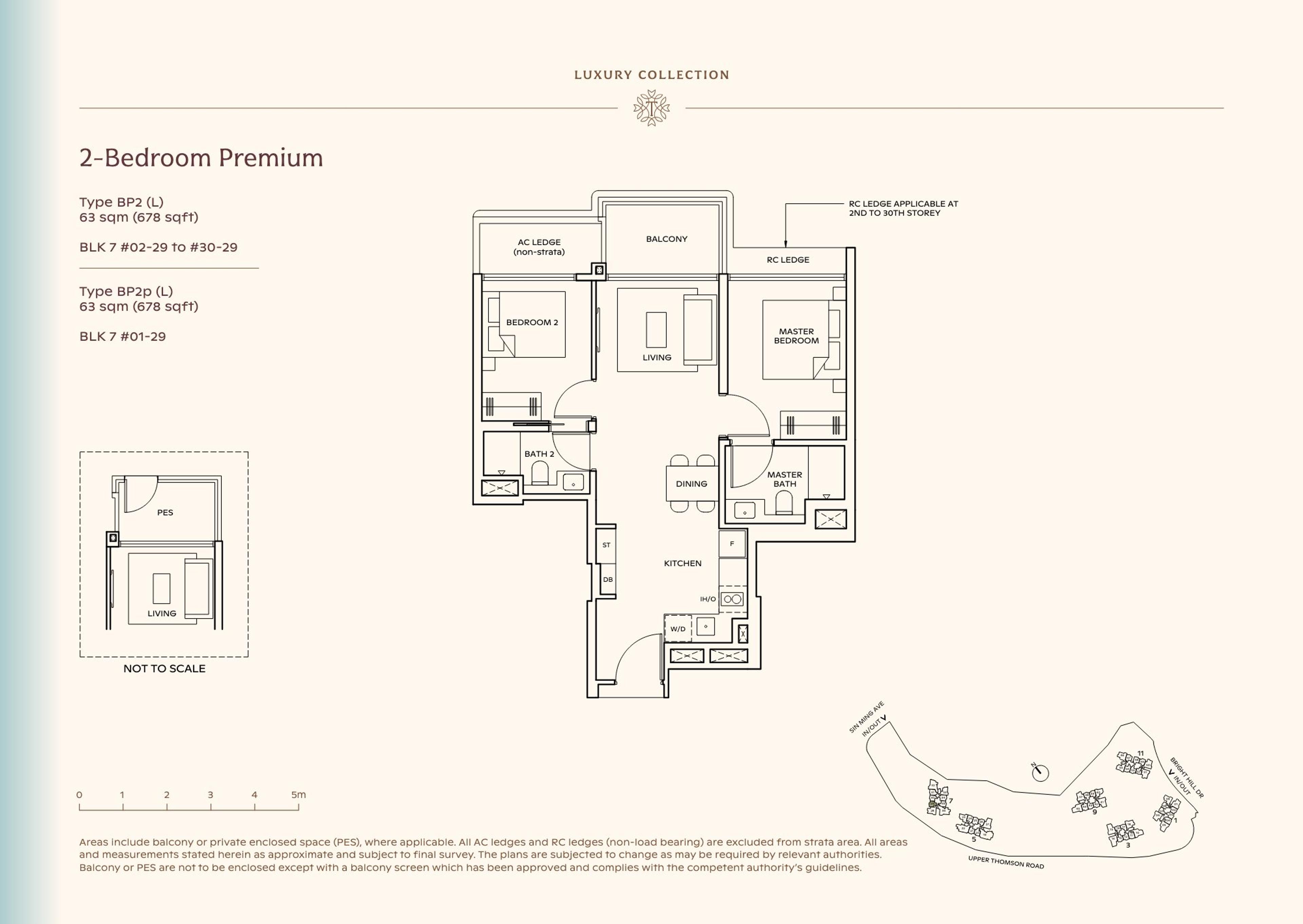 Lucerne Grand 2-Bedroom Premium floor plan, Type BP2 (L) / BP2p (L) (63 sqm / 678 sq ft)