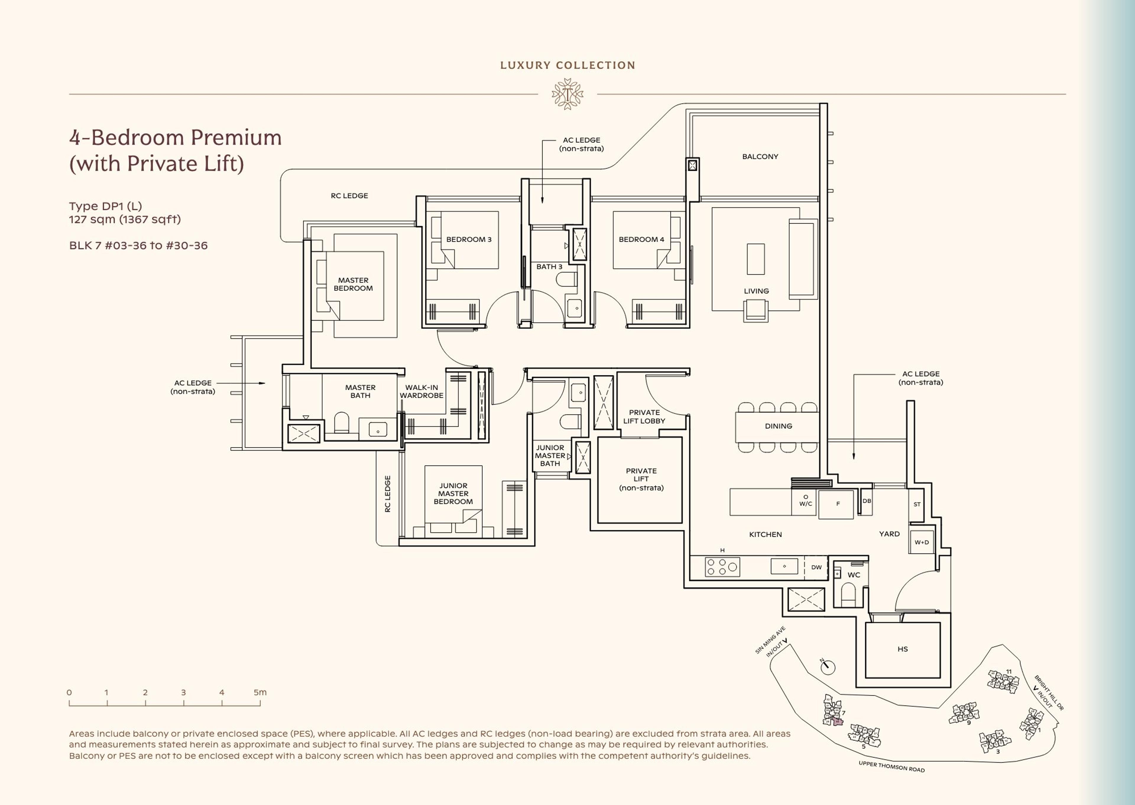 Lucerne Grand 4-Bedroom Premium floor plan, Type DP1 (L) (127 sqm / 1,367 sq ft), with private lift