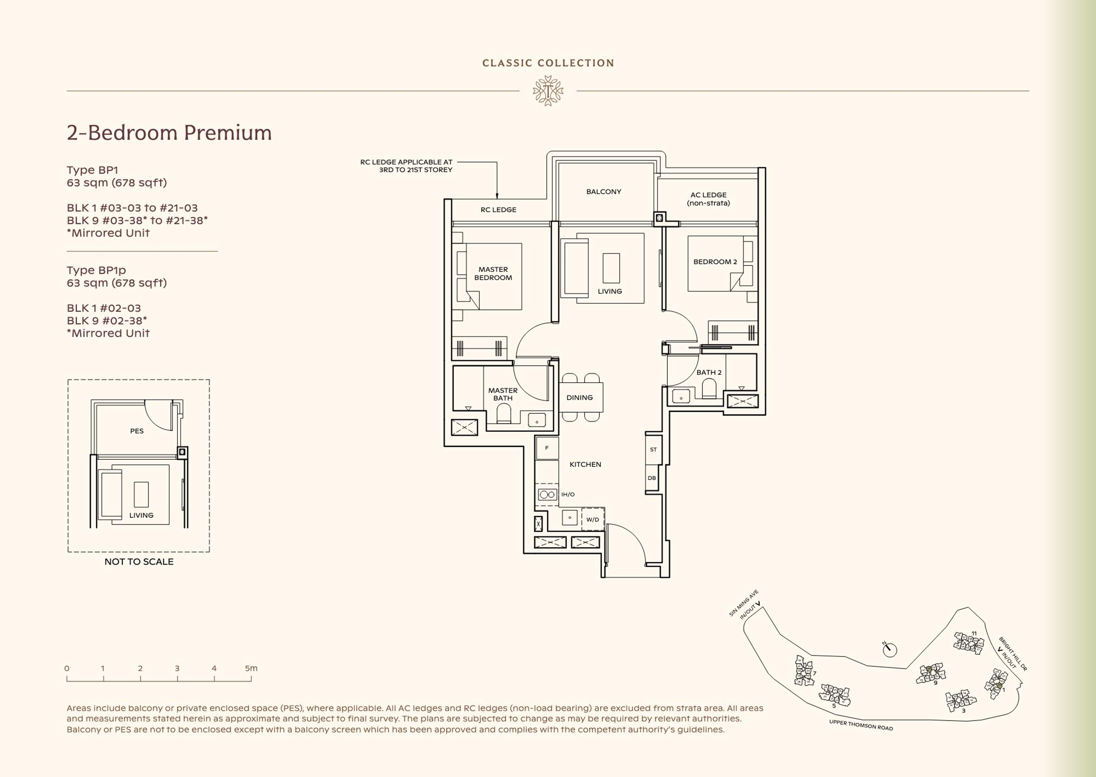 Lucerne Grand 2-Bedroom Premium floor plan, Type BP1 / BP1p (63 sqm / 678 sq ft)