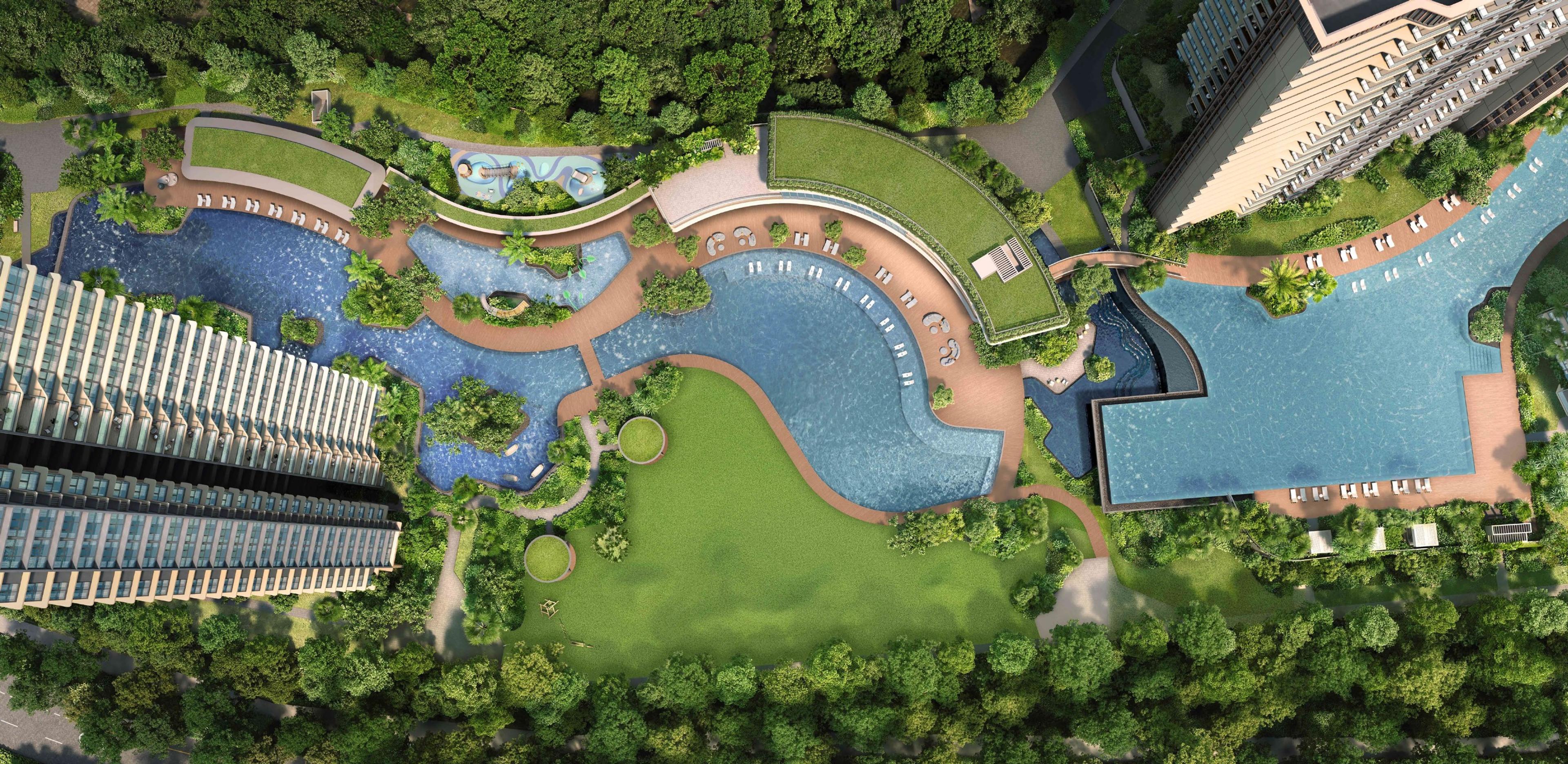 Thomson Reserve Grand Clubhouse 林荫泳道池（50米）与休闲泳池，艺术效果图