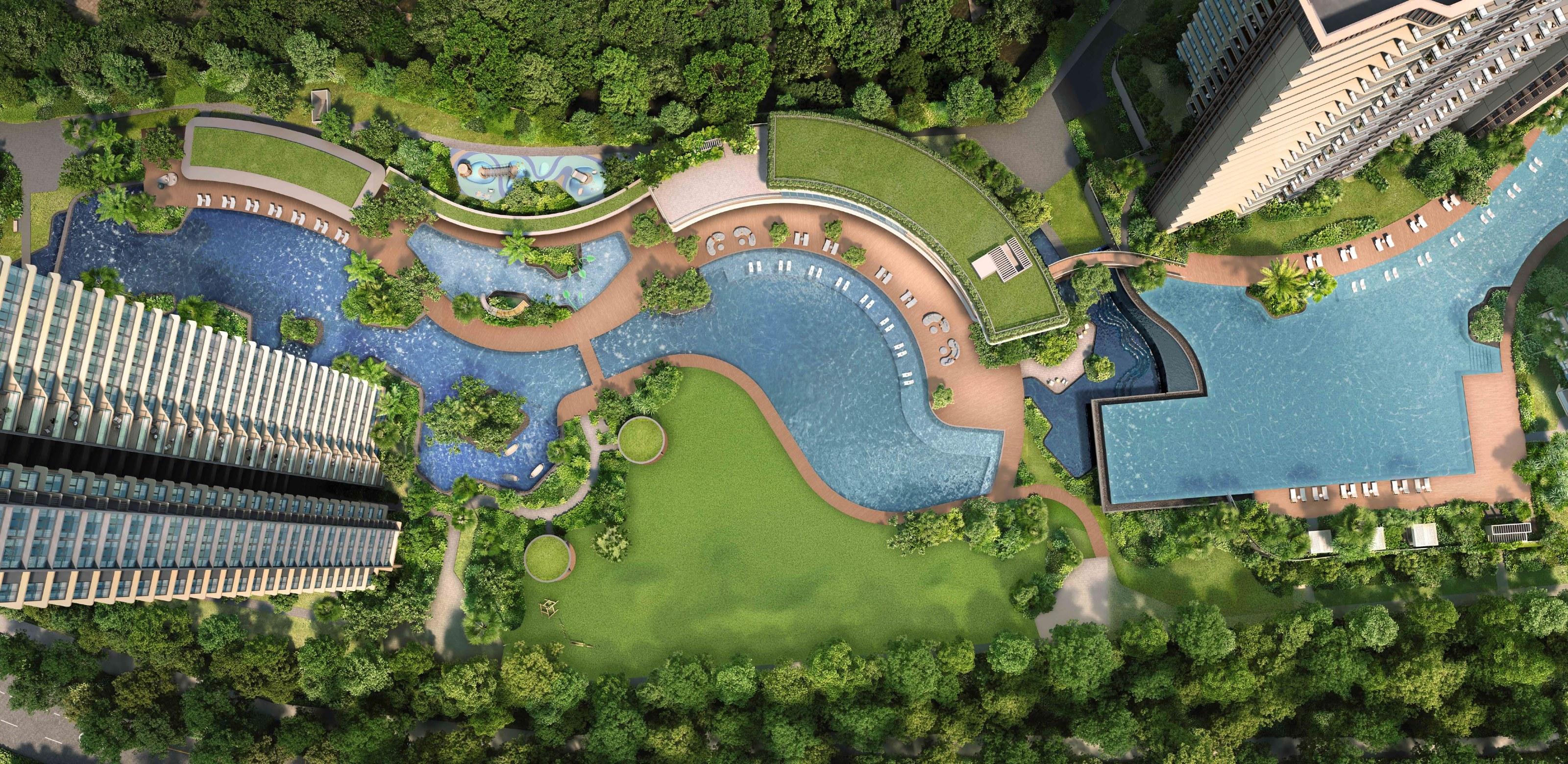 Thomson Reserve Grand Clubhouse 林荫泳道池(50米)与休闲泳池,艺术效果图