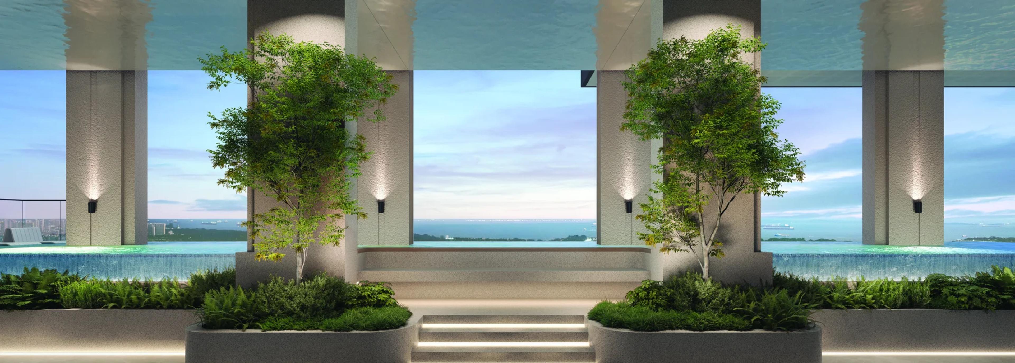 Artist's impression of Aurea's Level 33 Sky facilities with views towards Marina Bay