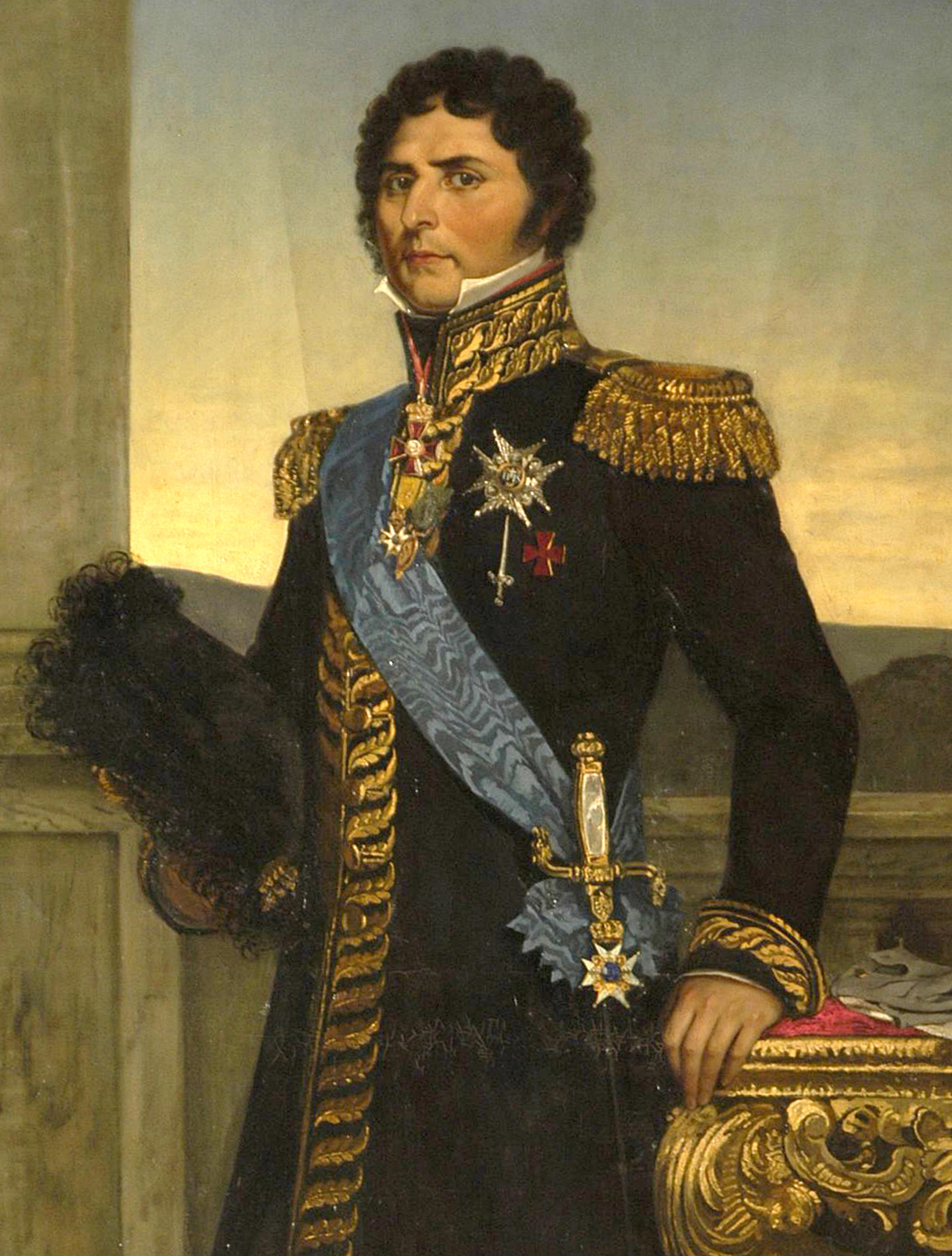 Maleri av Kong Carl Johan i gallauniform med ordener og medaljer