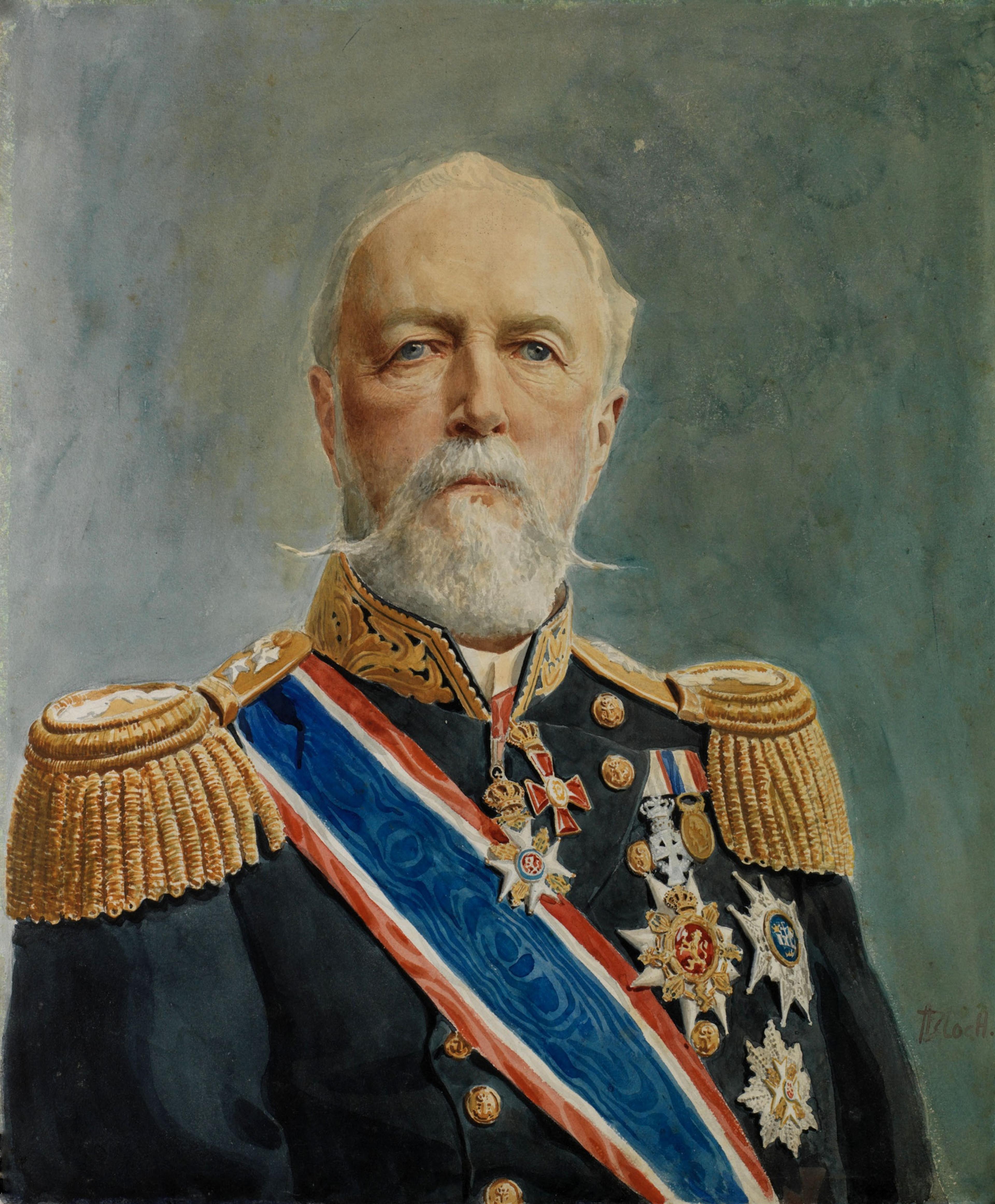 Maleri av Kong Oscar 2. i gallauniform med ordener og medaljer.