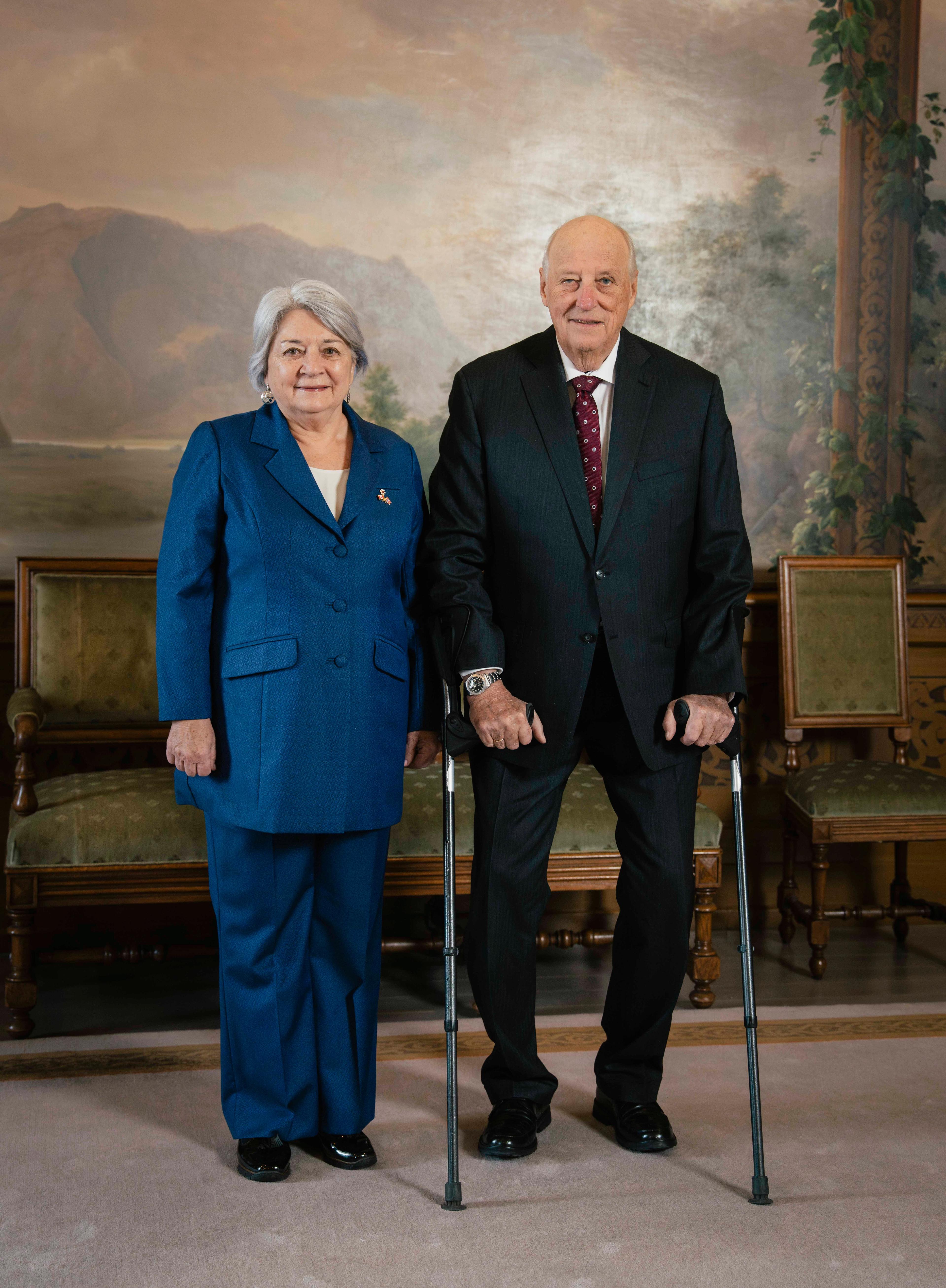 Offisielt bilde med Kong Harald og Mary Simon i Fugleværelset.