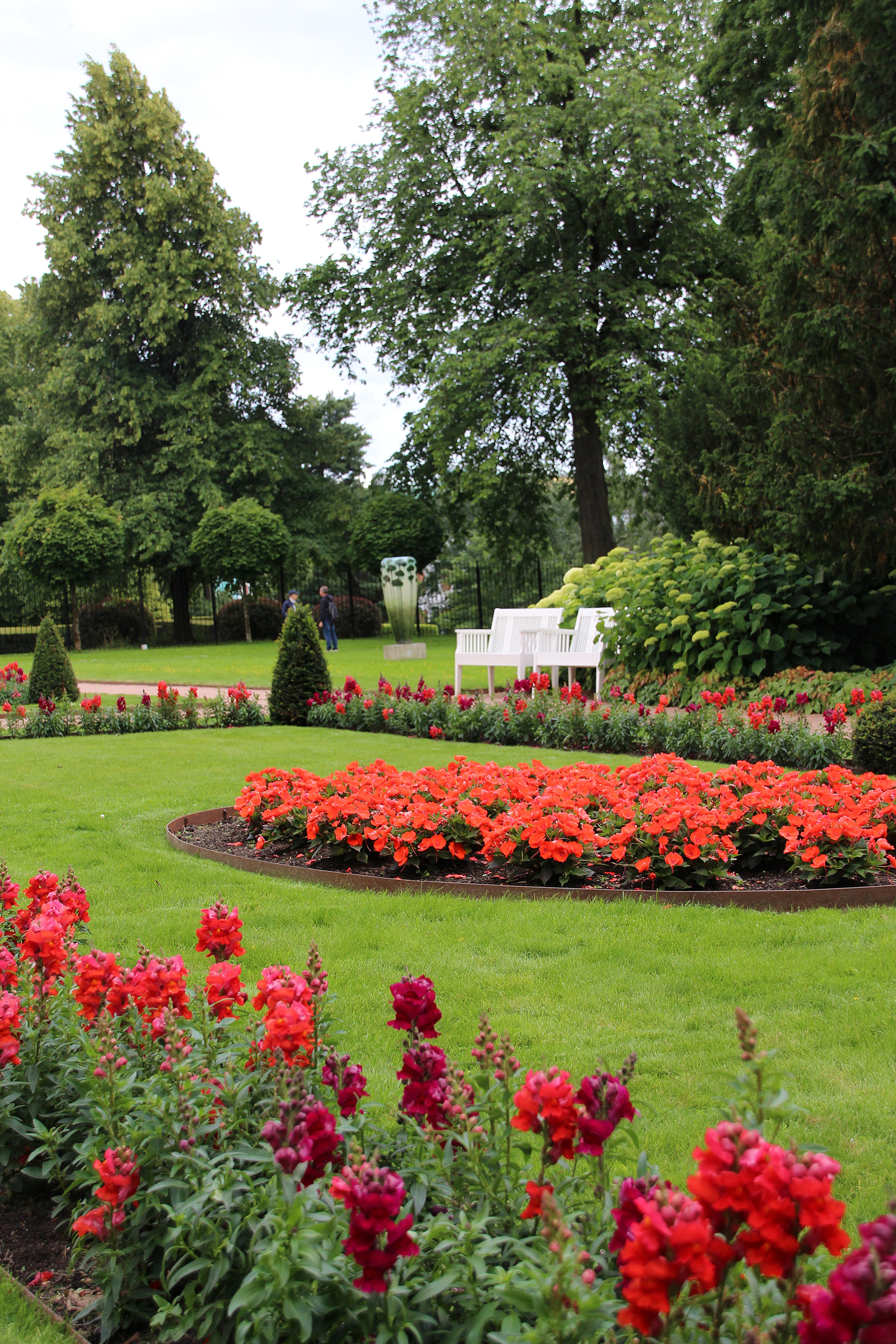 Løvemunn i ulike rødfarger i formalanlegget i Dronningparken.