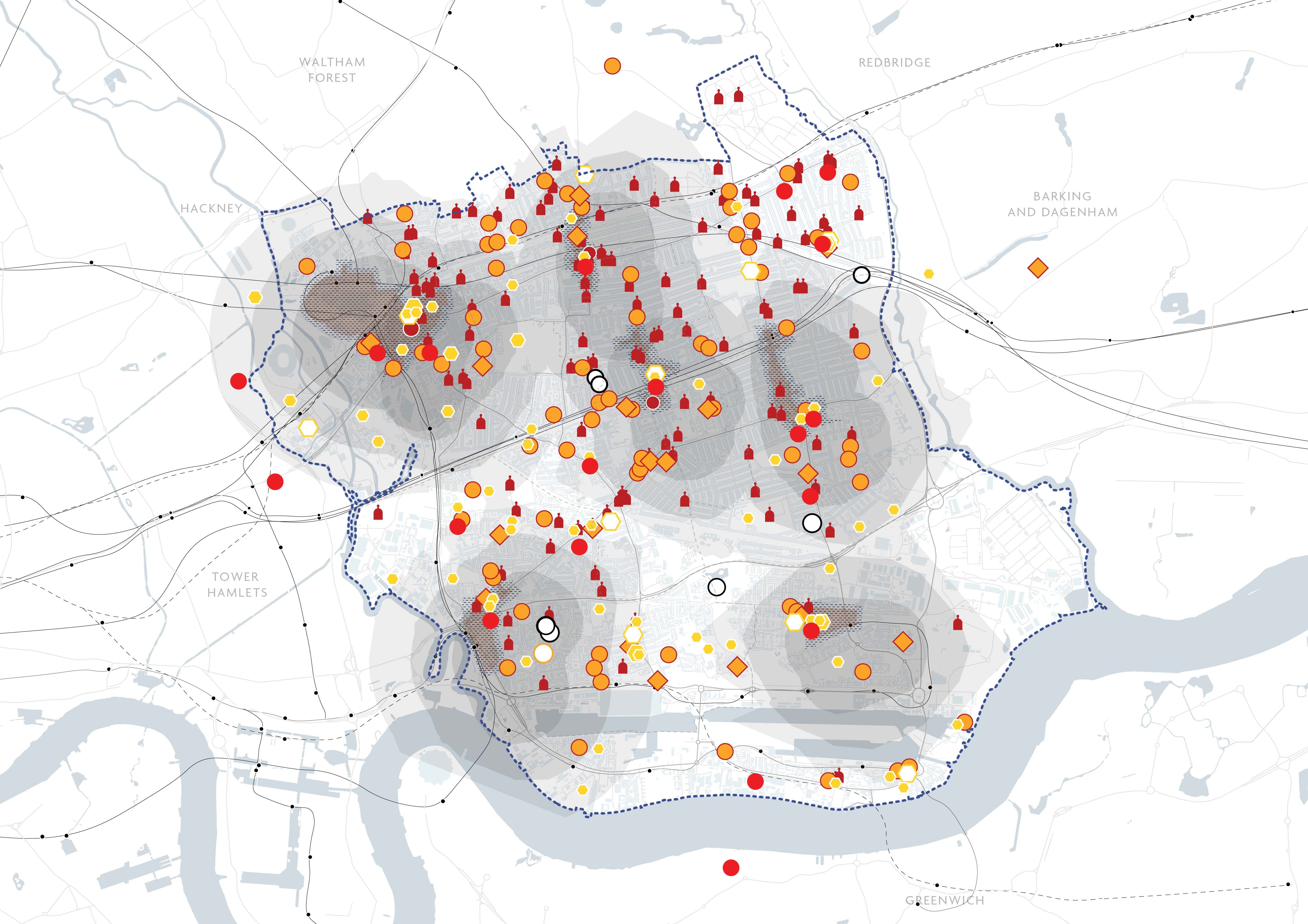 A map of Newham with community and youth groups mapped and depicted.