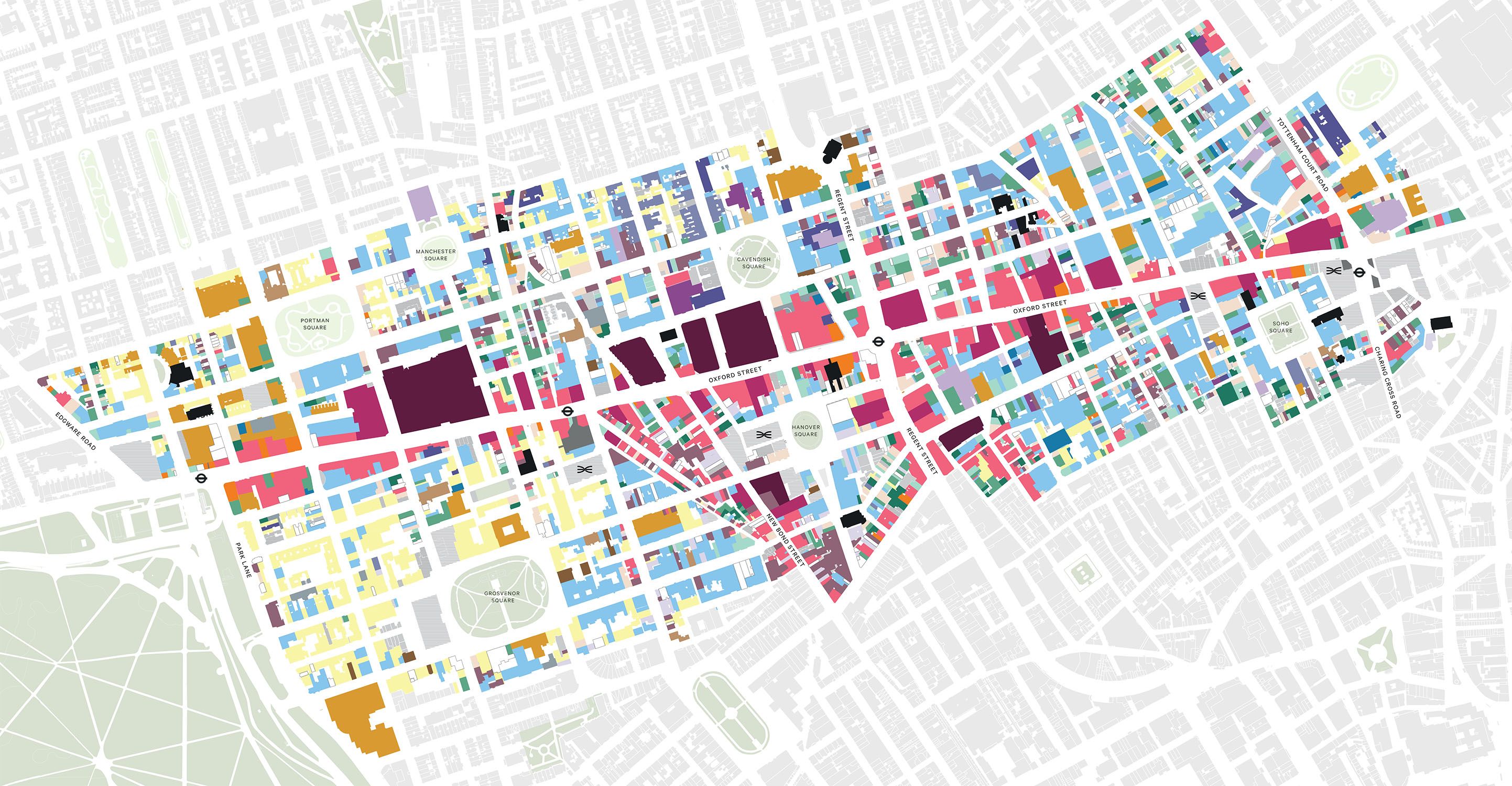 Plan of the oxford street district ground floor land use.