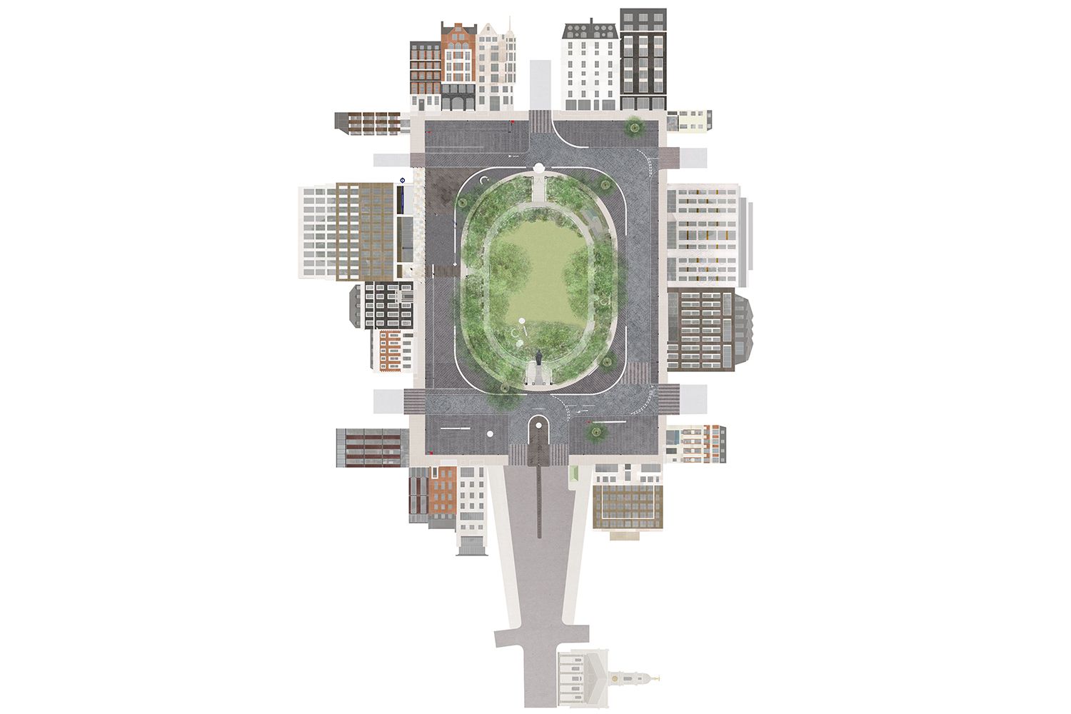 Concept sketch of Hanover Square entrance and trees