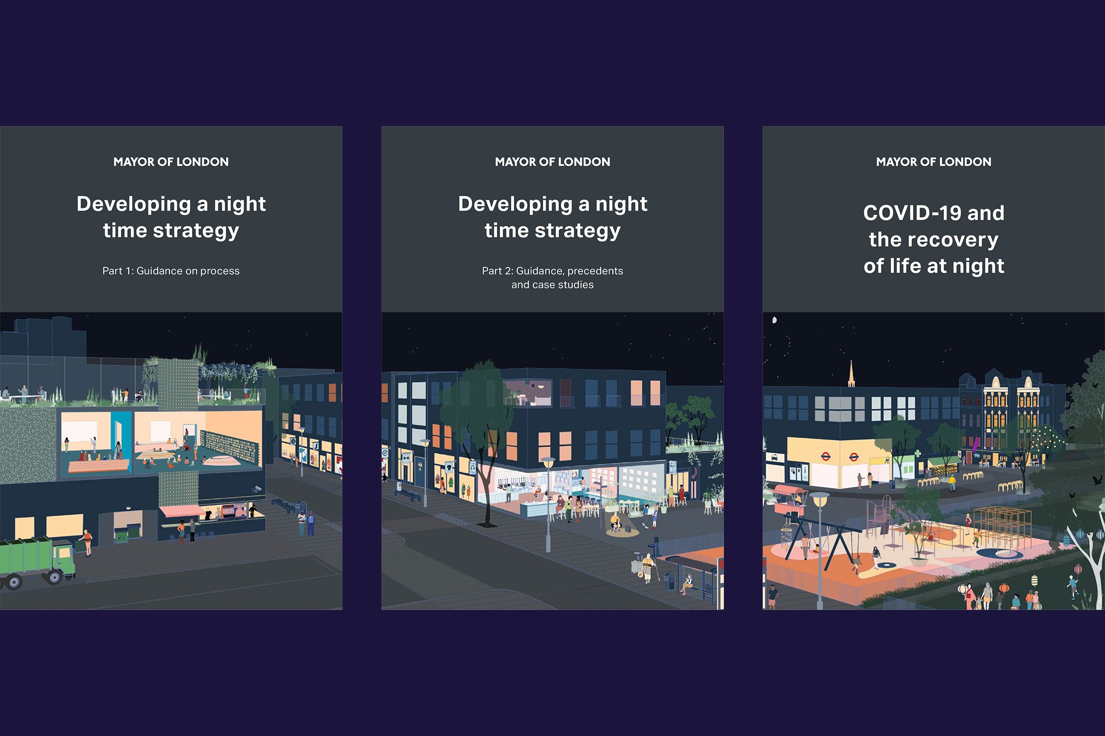 Covers of three GLA Night time booklets.