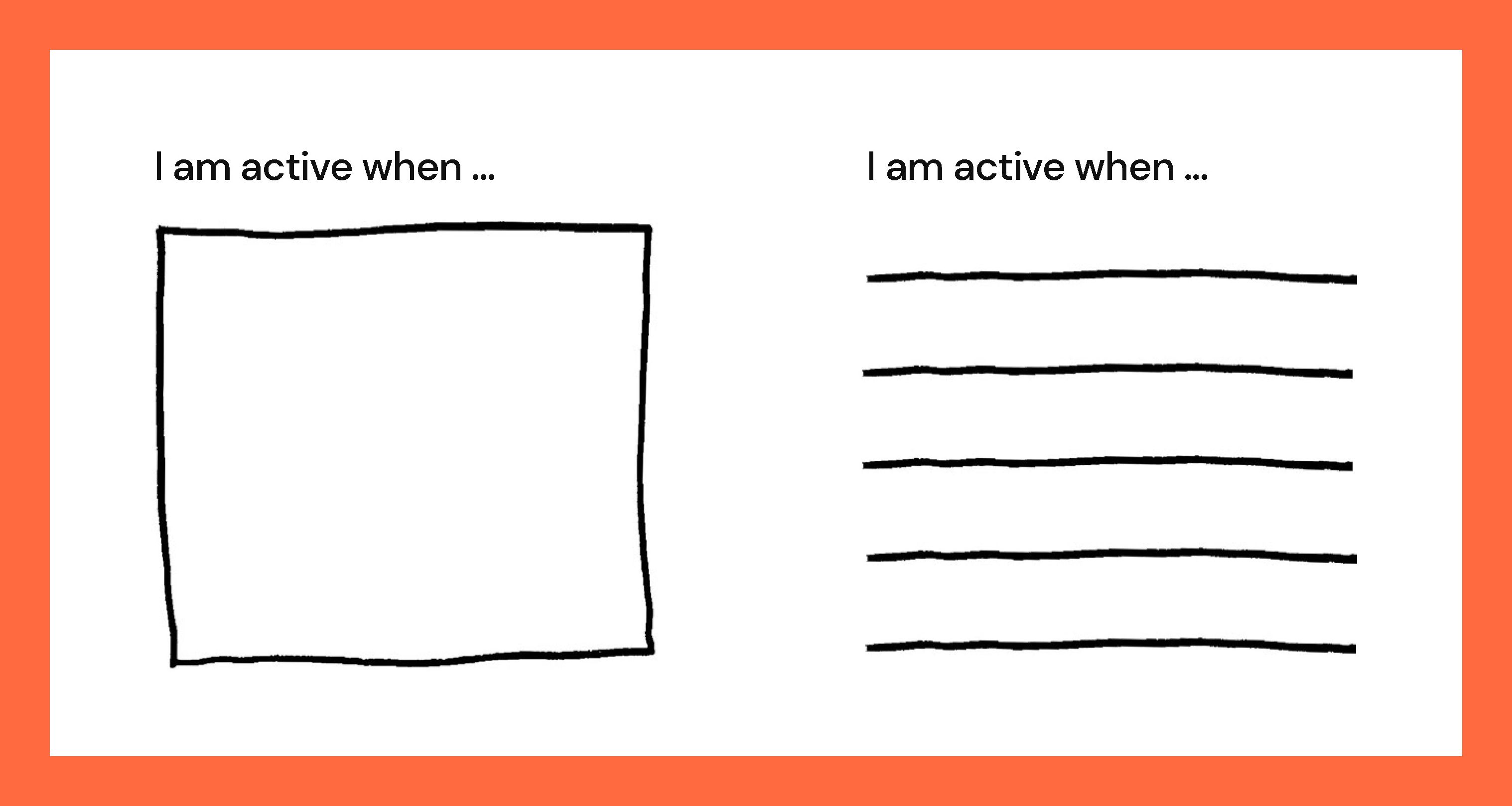 Empty box and title 'I am active when…'