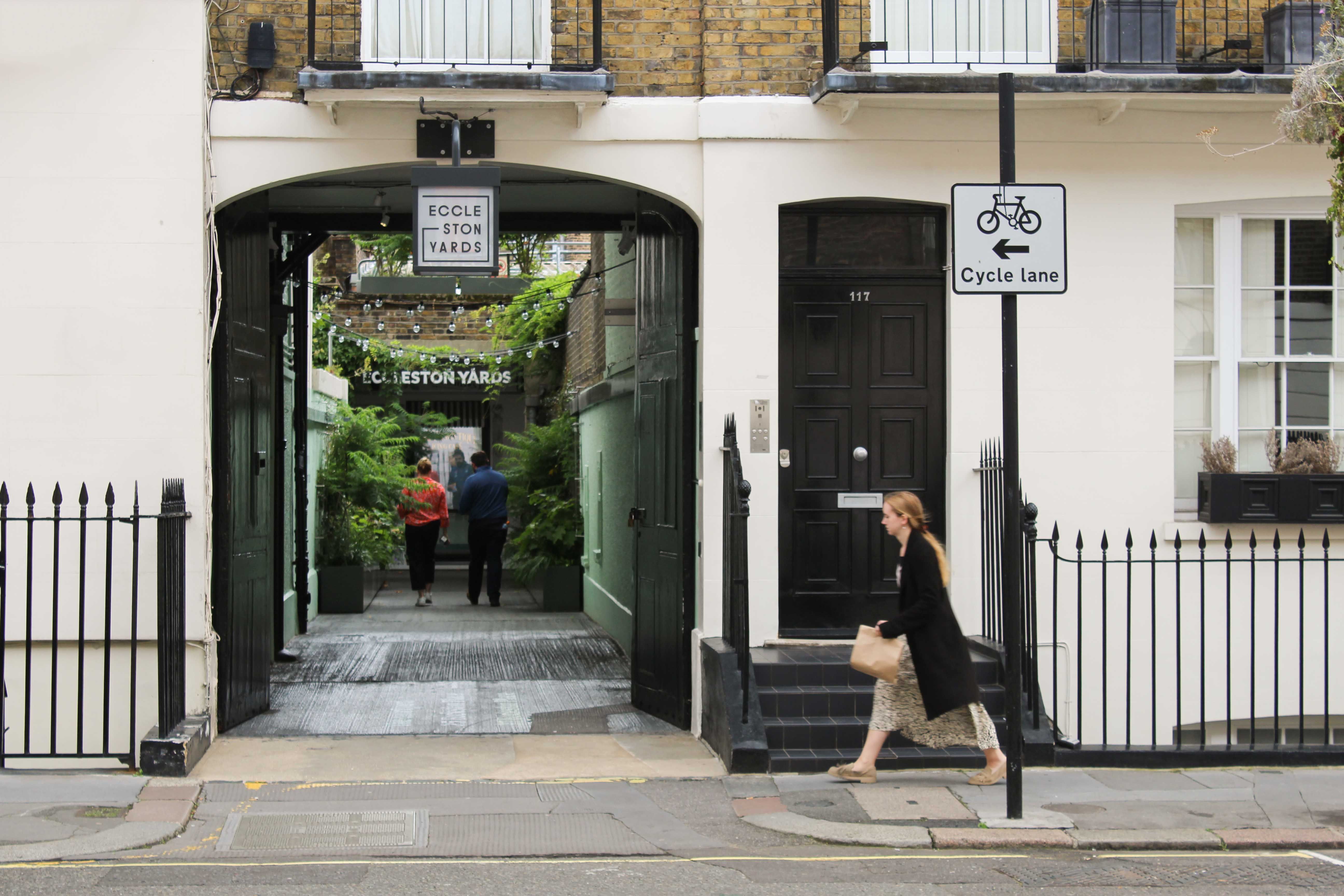Photograph of the entrance to Eccleston Yards in daytime.