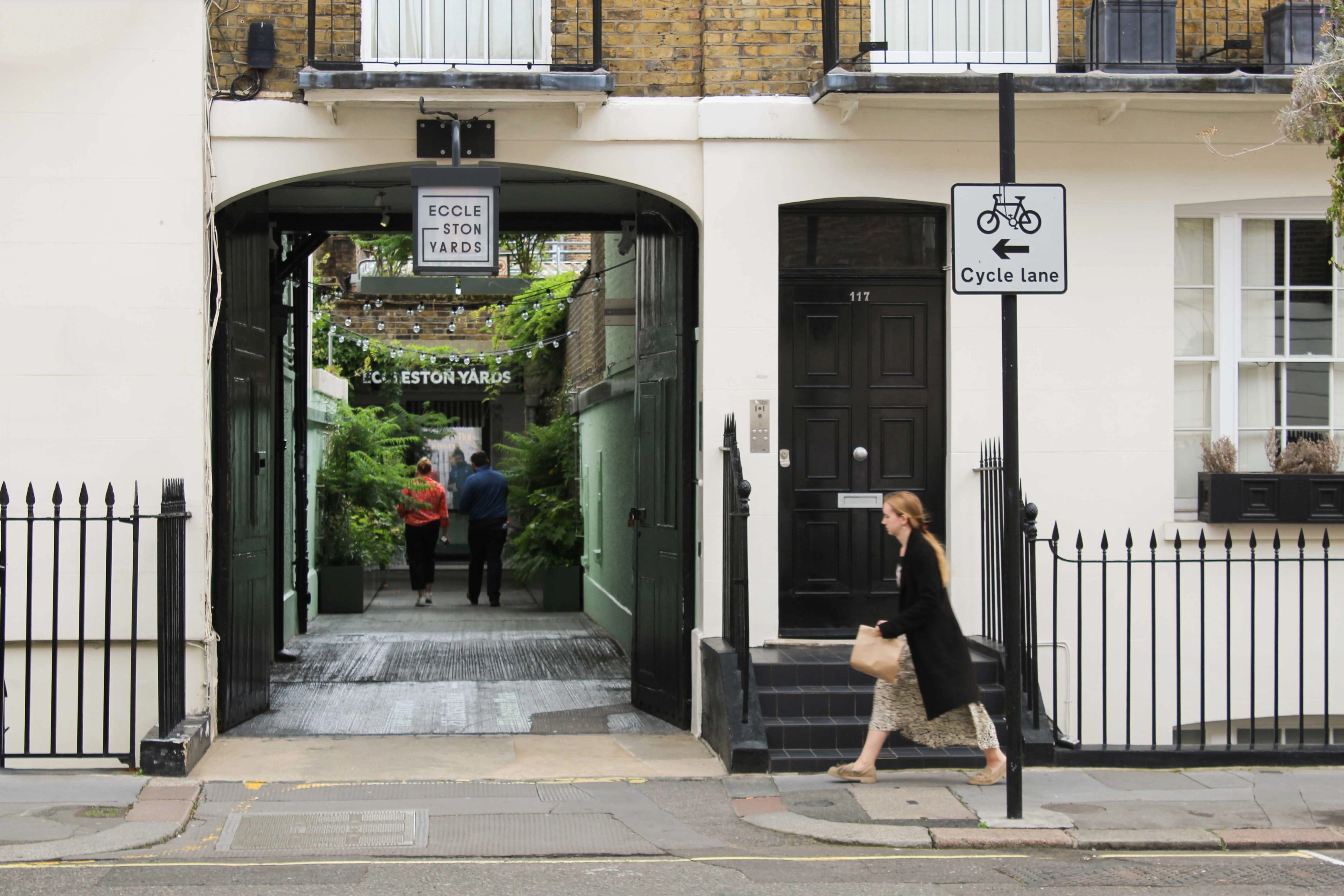 Photograph of the entrance to Eccleston Yards in daytime.