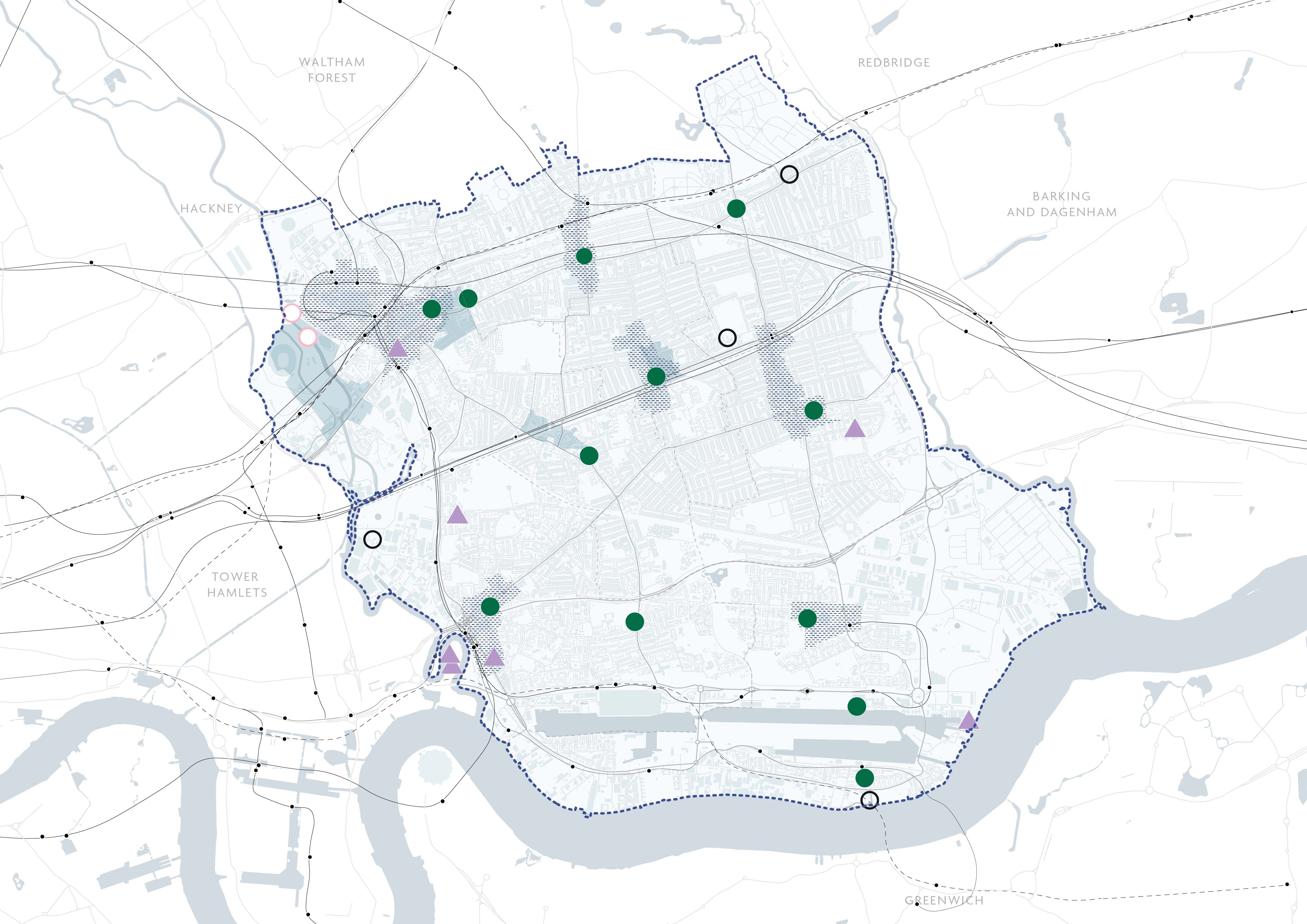 A map of Newham with museums and galleries mapped and depicted.