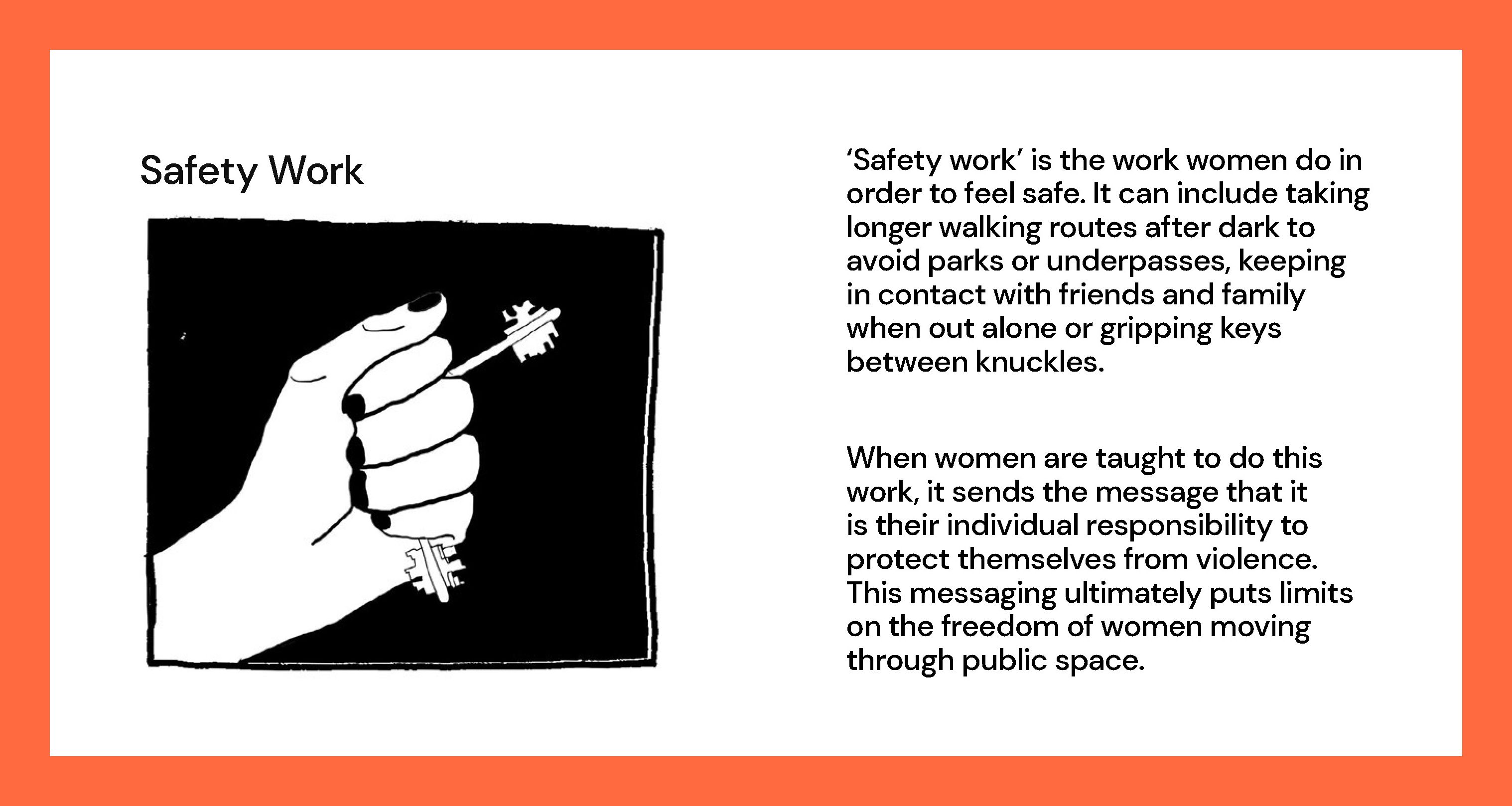 Illustration of someone holding a key protectively in their hand with some writing titled Safety Work.