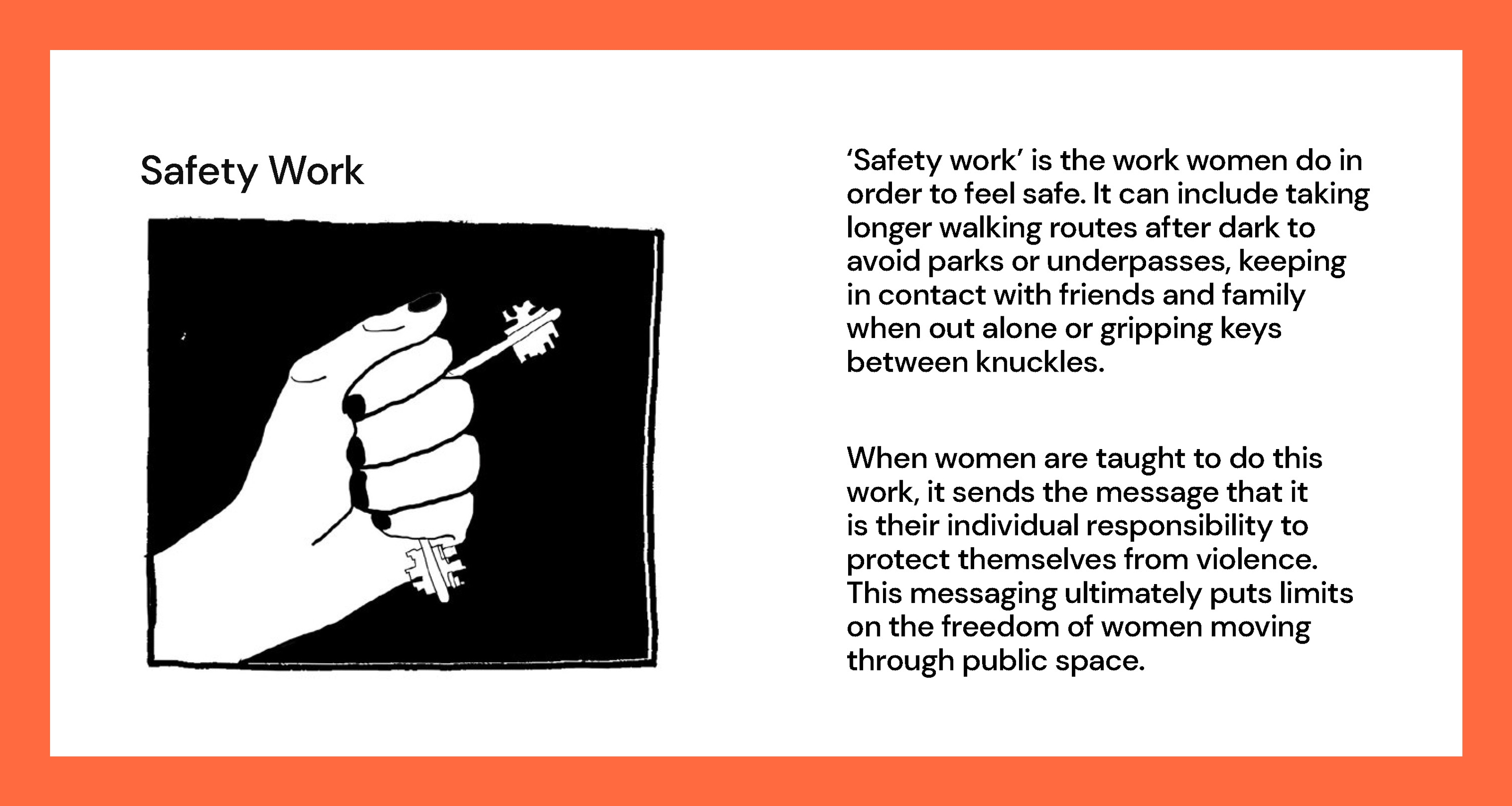 Illustration of someone holding a key protectively in their hand with some writing titled Safety Work.