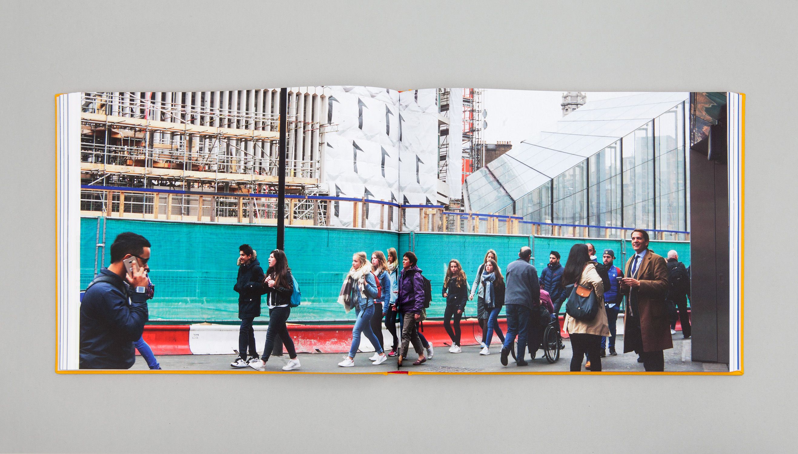 Flat lay photograph displaying the inside of a report titled "Oxford Street Today: The current context of the Oxford Street area."