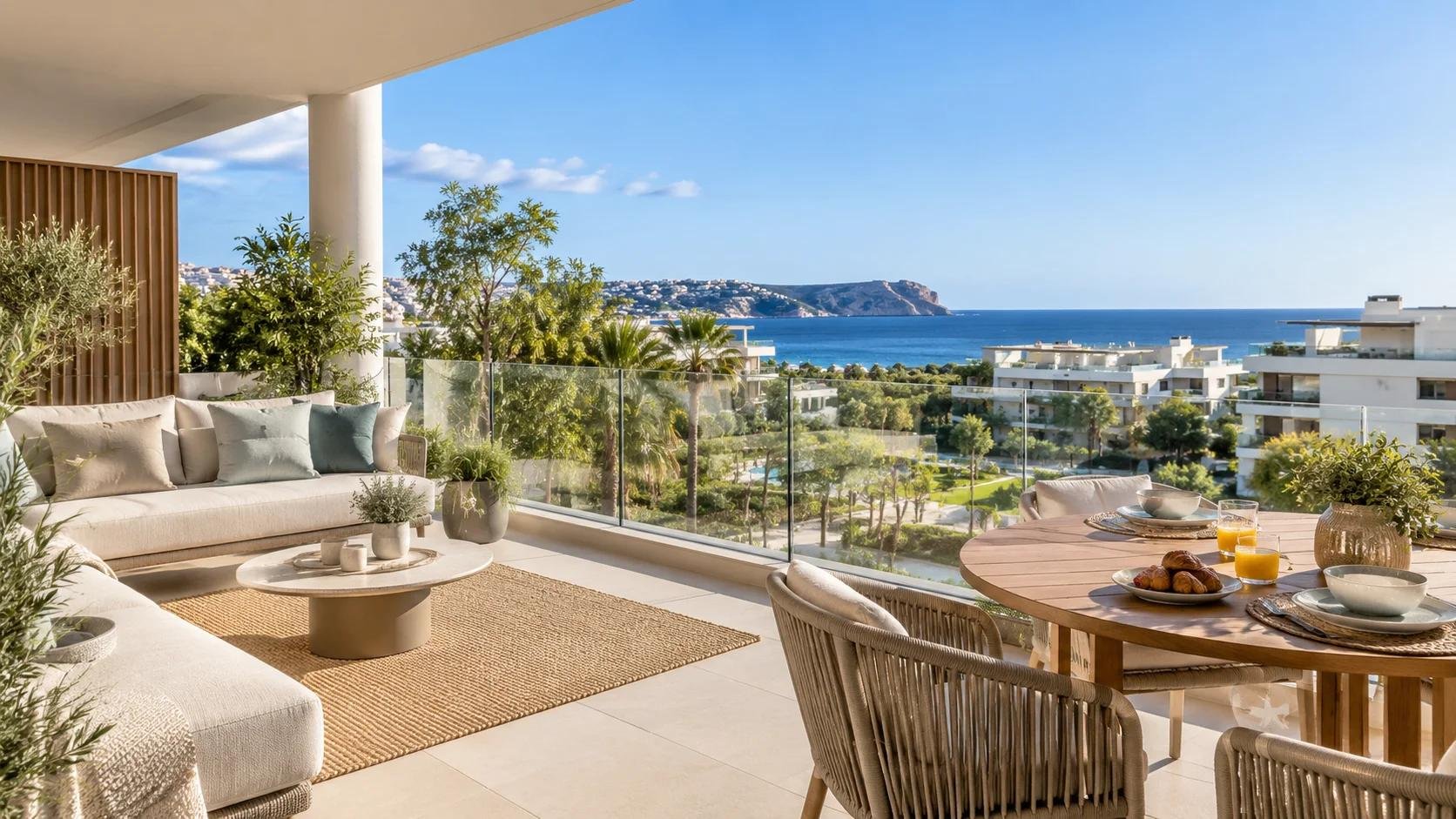 Large private terrace at Terrana Jávea