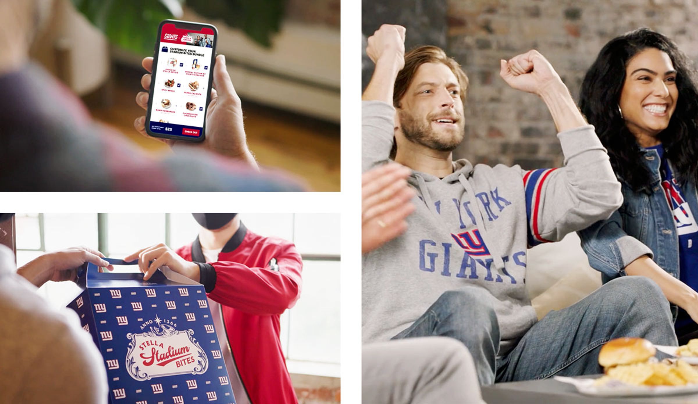 Campaign images showing fans interacting with the stadium bites kit