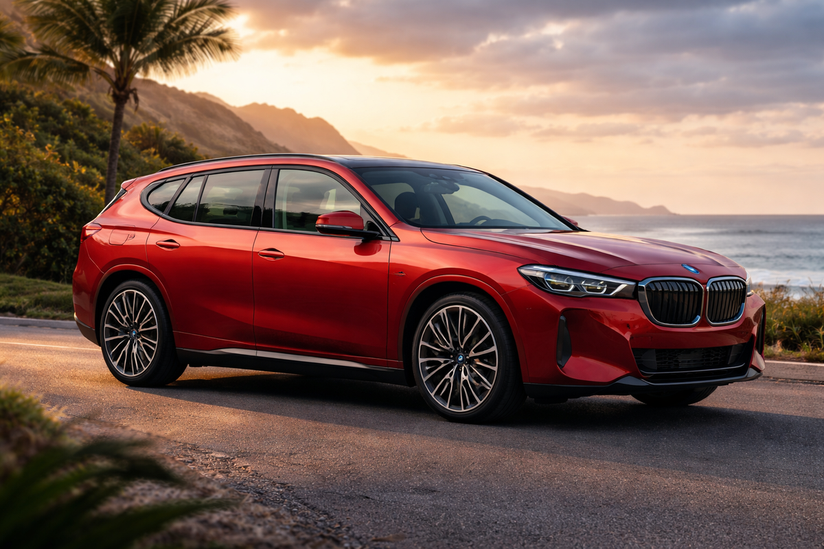 Gün batımında kırmızı BMW iX3