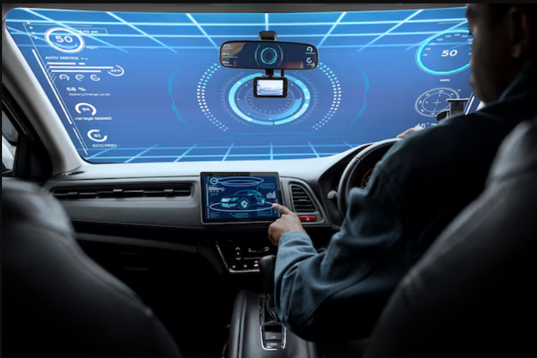 Interactive windshield mockup psd in self driving car