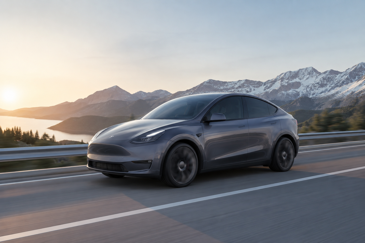 Tesla Model Y gösterge panelinde menzil düşüşü ve şarj istasyonu
