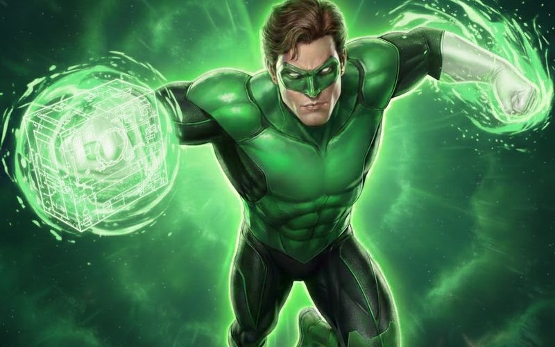 Green Lantern flying with glowing green power ring
