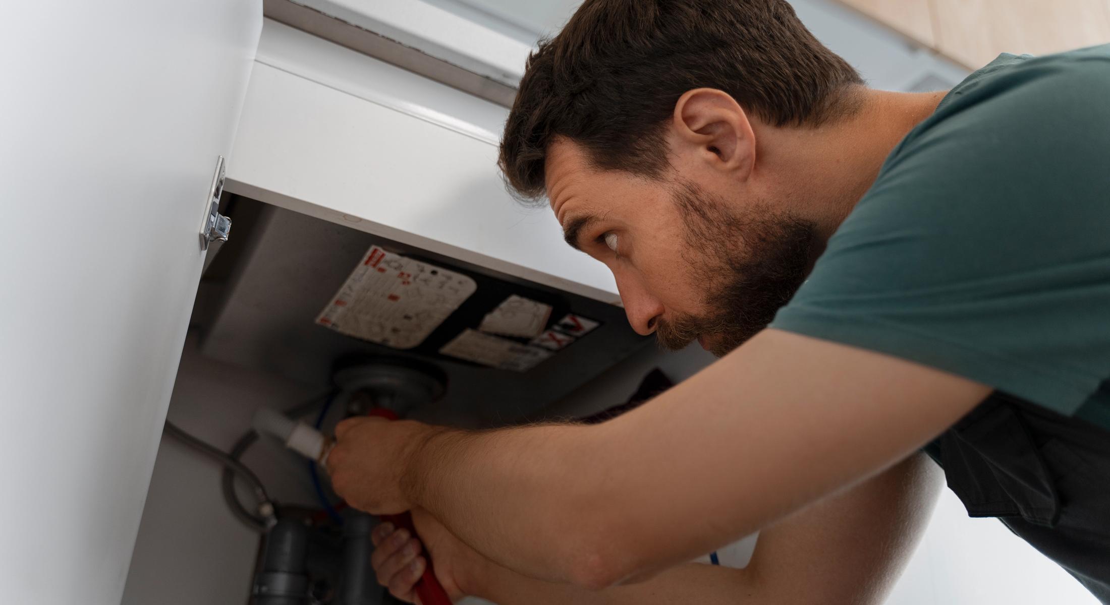 a technician repairing a furnace