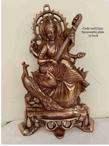Goddess Saraswati Black Metal Idol – 23 Inch | Divine Symbol of Knowledge, Wisdom & Arts Detail View 2