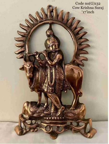 Cow Krishna Solid Statue – 20 Inch Antique Finish Detail View 2