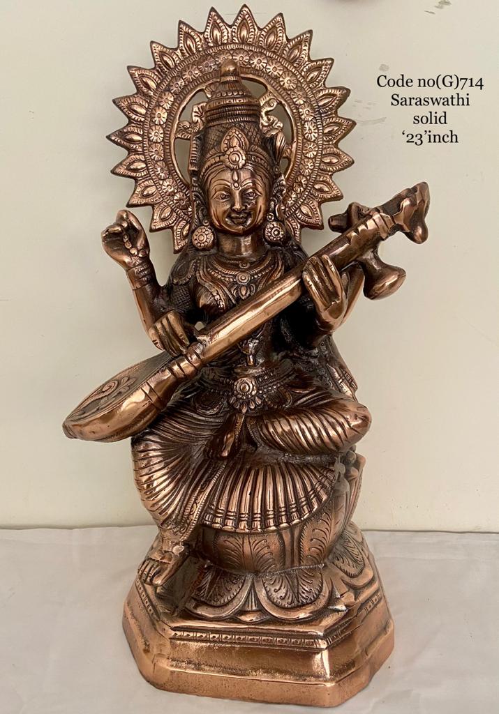 Goddess Saraswati Black Metal Idol – 23 Inch | Divine Symbol of Knowledge, Wisdom & Arts Detail View 1