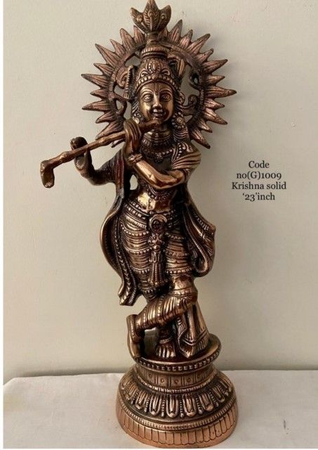 Cow Krishna Solid Statue – 20 Inch Antique Finish Detail View 3