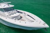 Aerial view of the Yellowfin 54 Offshore bow and forward seating