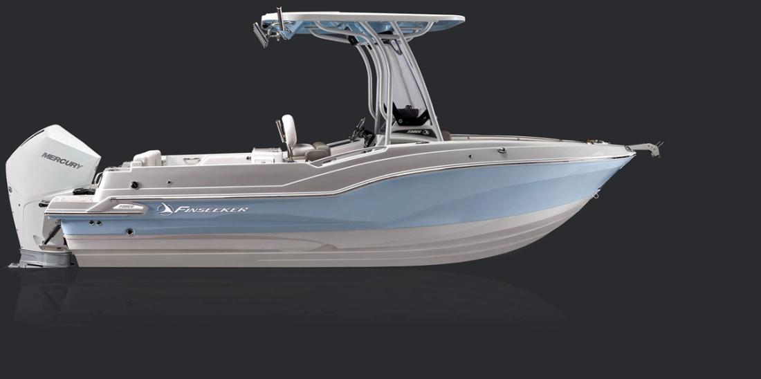Crownline Finseeker 230 CC centre console with fibreglass hard top, side profile
