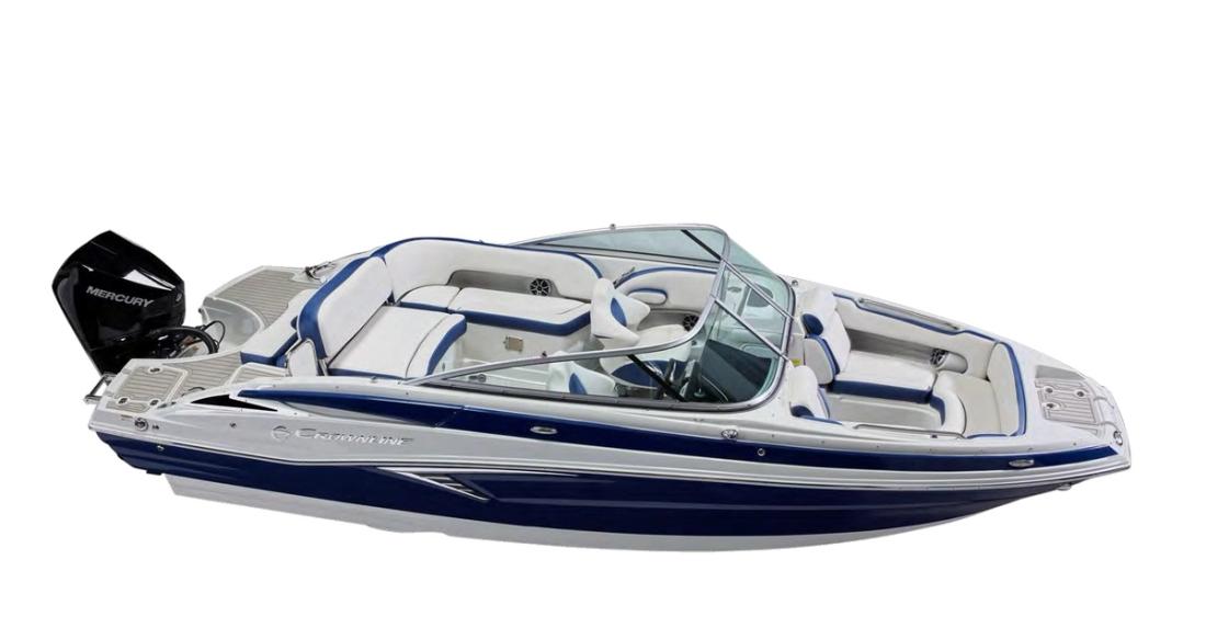 Crownline E220 XS outboard bowrider, bow-quarter studio view