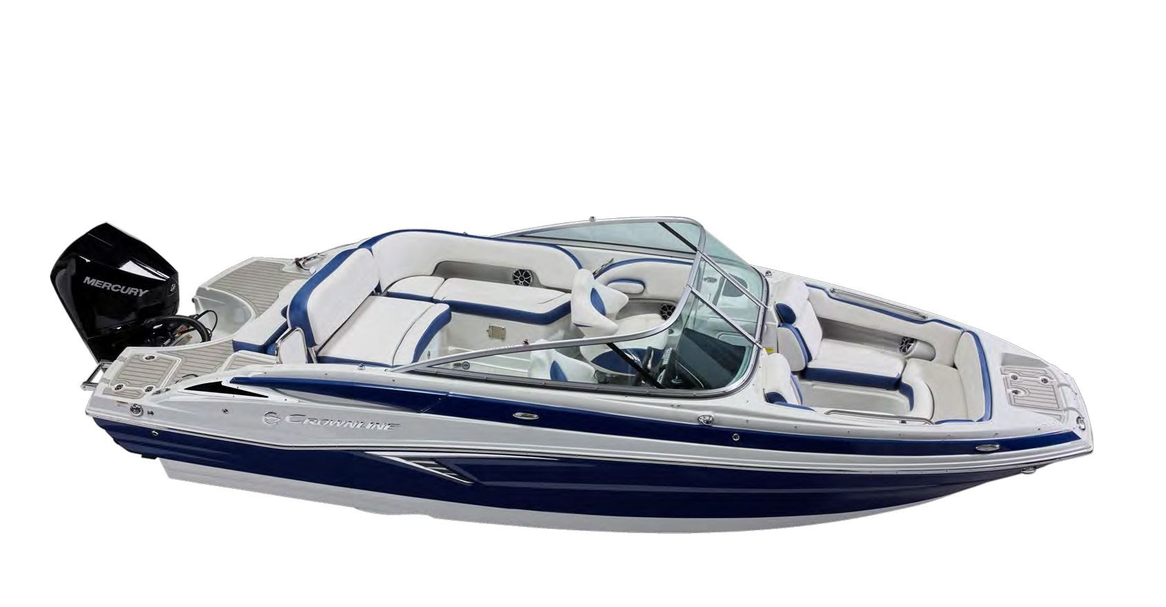Crownline E220 XS outboard bowrider, bow-quarter studio view