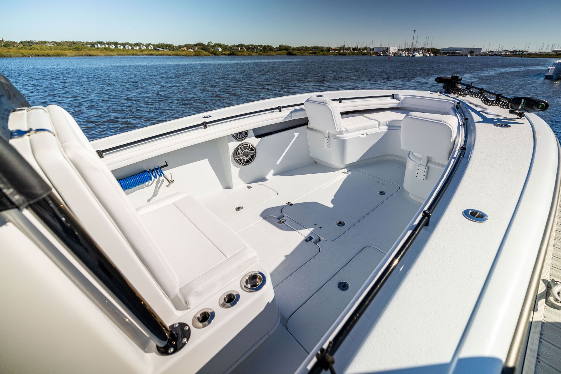 Forward seating and bow deck of the Yellowfin 32 Offshore