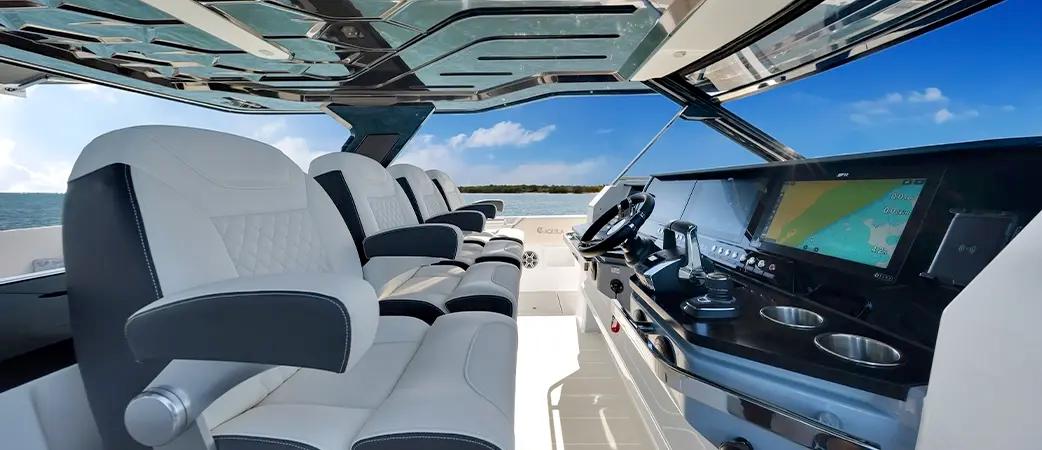 Aquila 45 Sport four-seat centre-console helm with displays