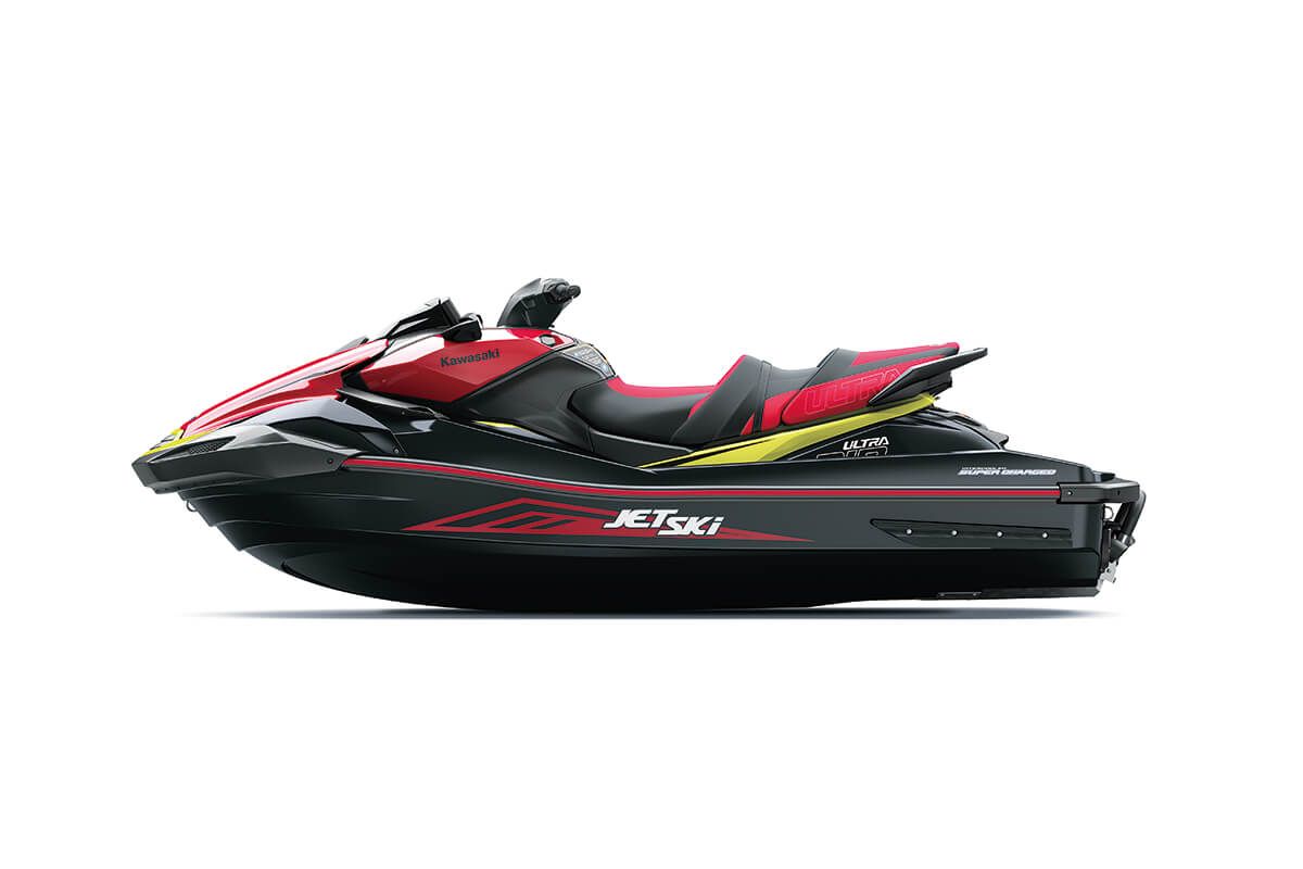 Kawasaki Ultra 310X 2025 jet ski, profile angle staged in a white studio background