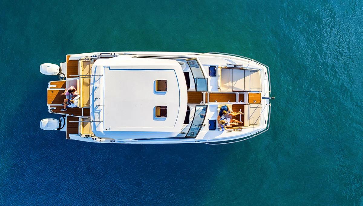 Aerial top-down view of the Aquila 36 Sport showing forward and aft cockpits